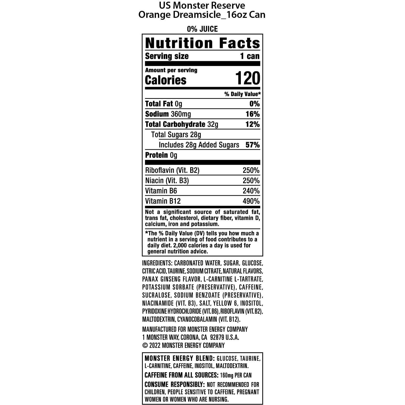 Monster Energy Reserve Orange Dreamsicle, Energy Drink, 16 Ounce (Pack Of 15)