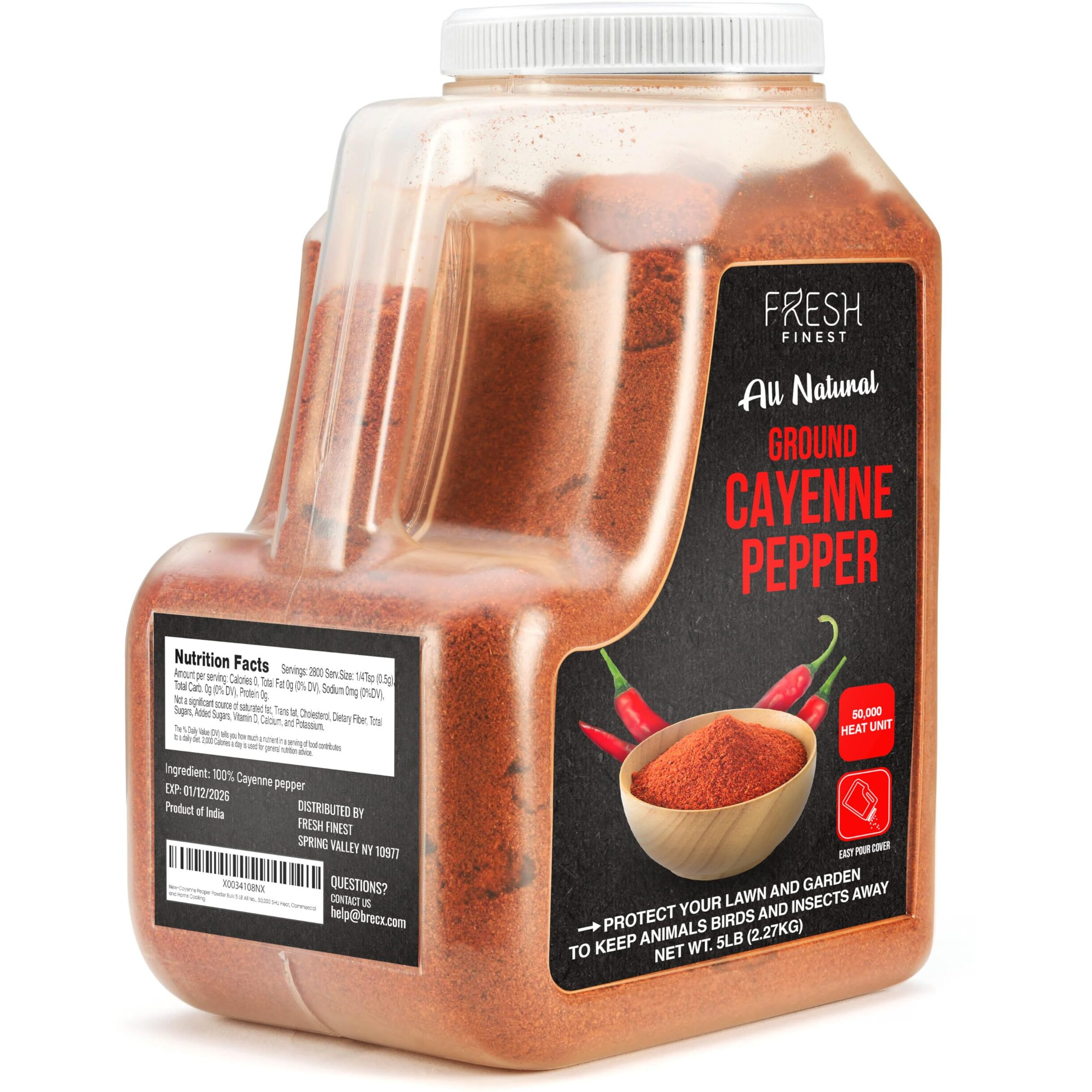 Cayenne Pepper Powder Bulk 5 Lb All Natural Red Pepper Spice 50,000 Shu Heat, Commercial And Home Cooking
