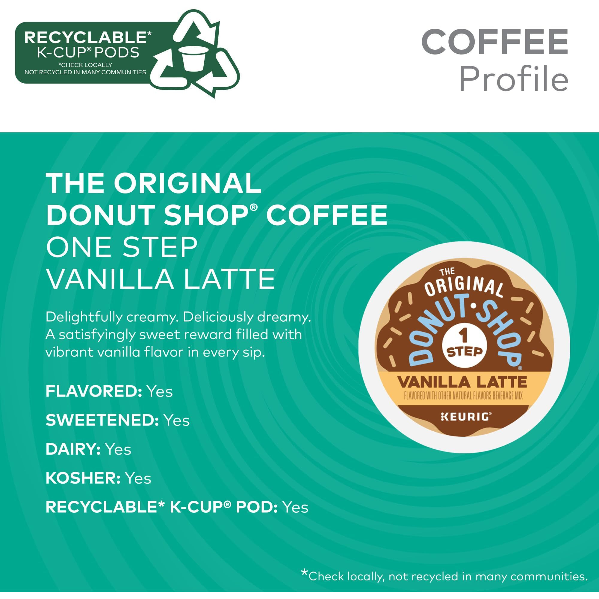 The Original Donut Shop Vanilla Latte, Single-Serve Keurig K-Cup Pods, Flavored Coffee, 20 Count
