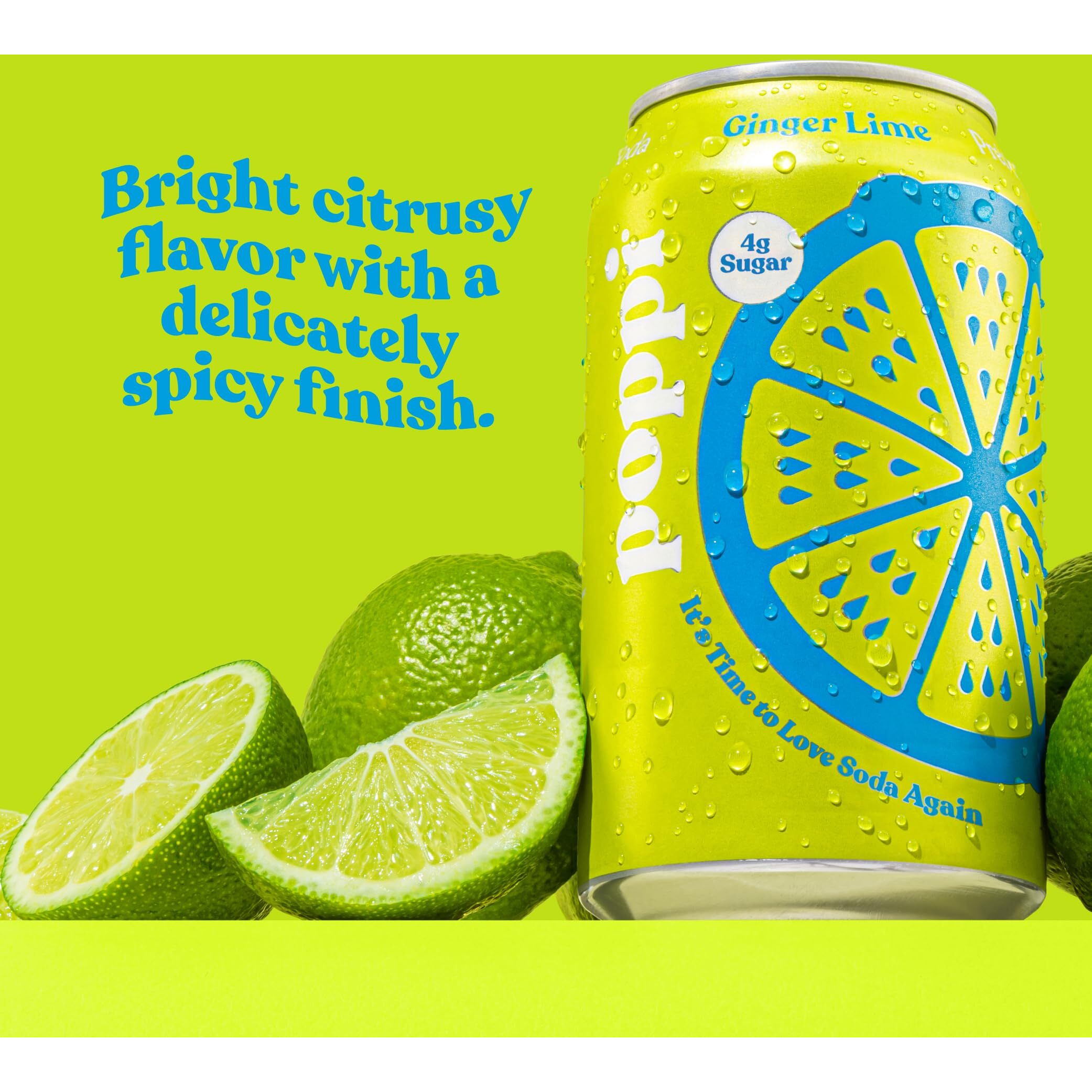 Poppi Sparkling Prebiotic Soda, Beverages W/Apple Cider Vinegar, Seltzer Water & Fruit Juice, Ginger Lime, 12Oz (12 Pack)