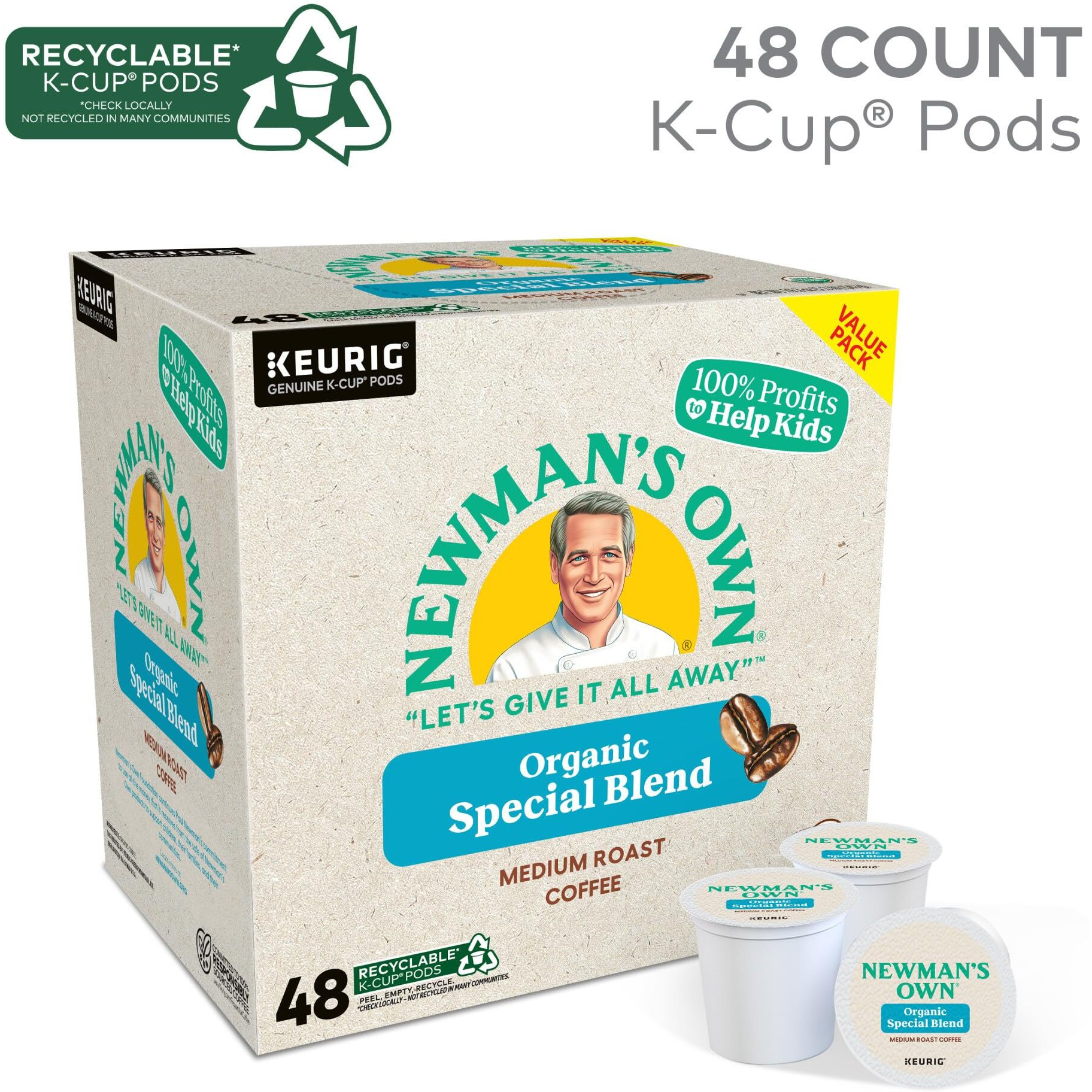 Newman's Own Organics Special Blend, Single-Serve Keurig K-Cup Pods, Medium Roast Coffee Pods, 48 Count