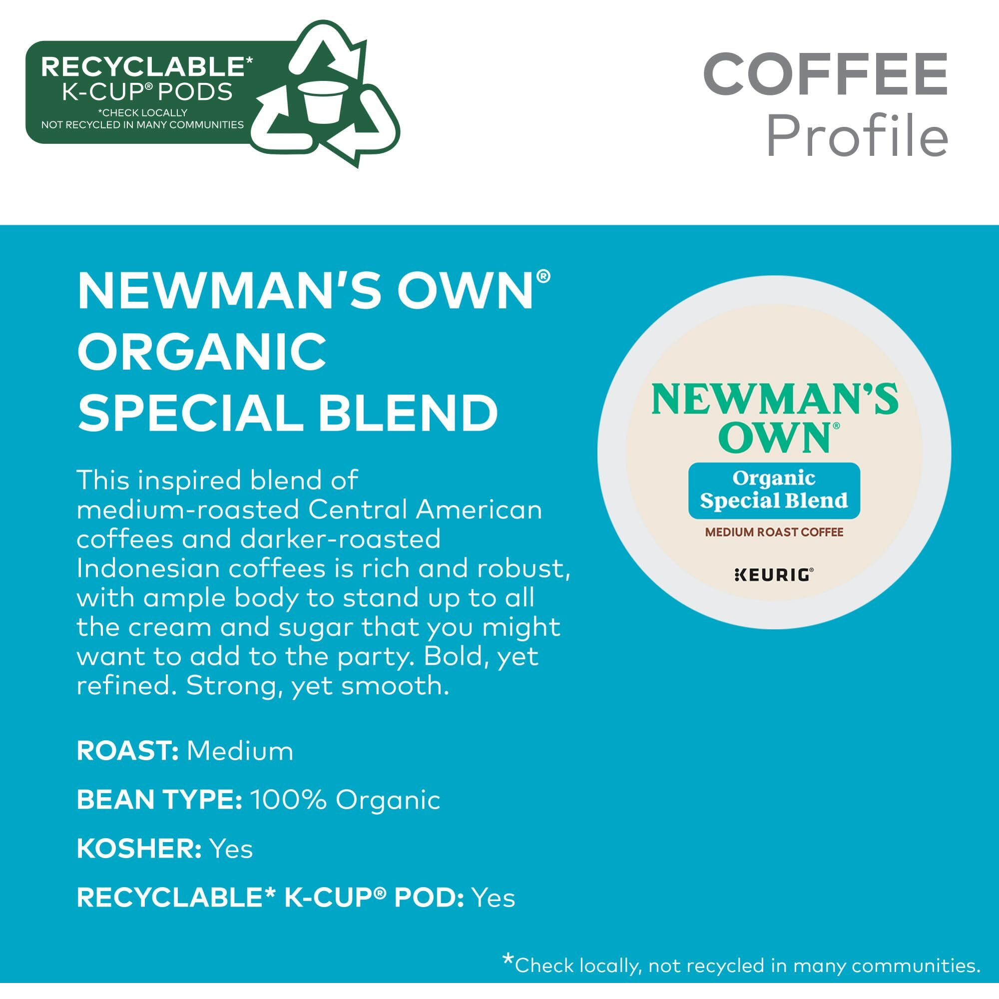 Newman's Own Organics Special Blend, Single-Serve Keurig K-Cup Pods, Medium Roast Coffee Pods, 48 Count