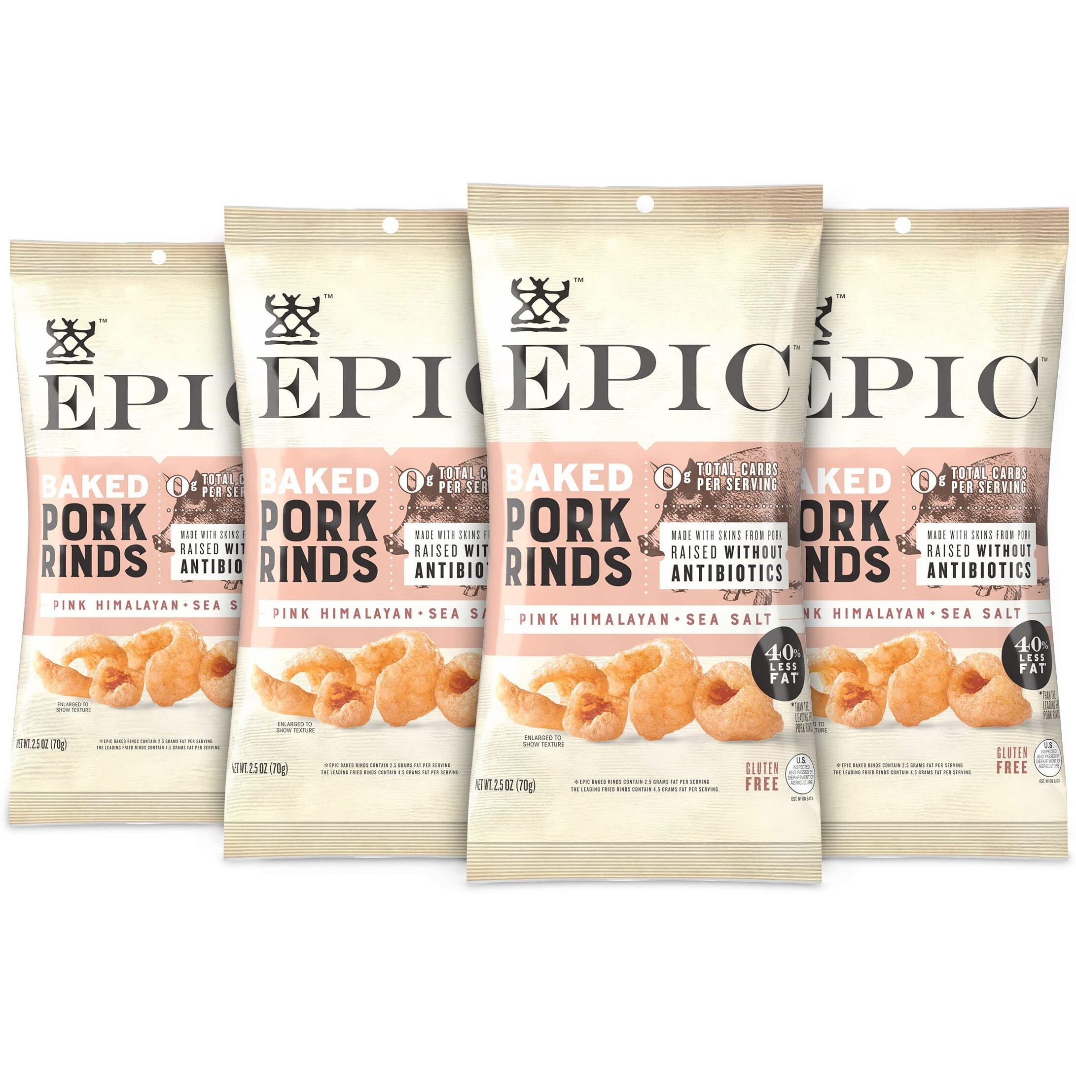 Epic Pink Himalayan Salt Pork Rinds, Keto Consumer Friendly, 4Ct Box 2.5Oz Bags (Pack Of 4)
