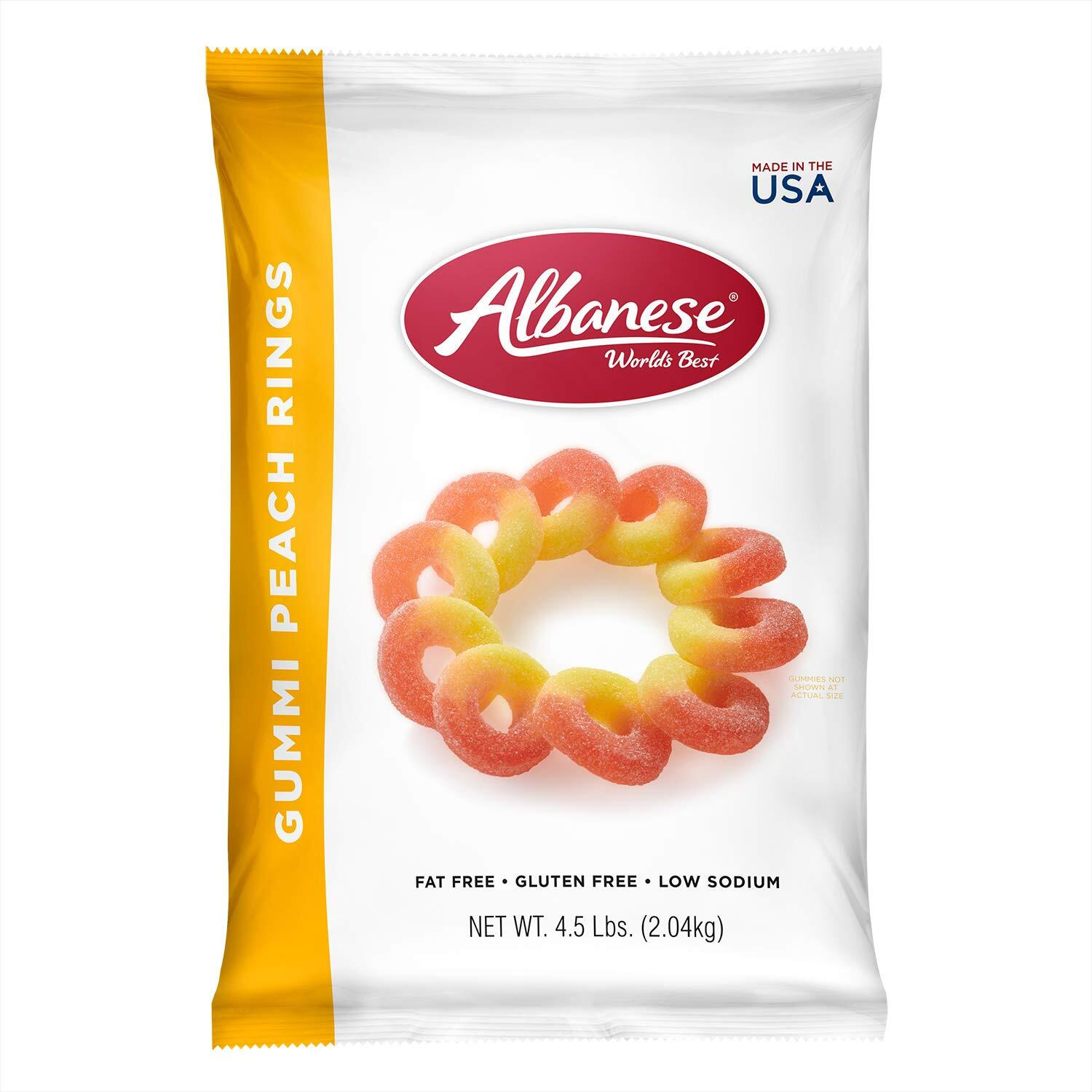 Albanese World's Best Gummi Peach Rings, 4.5Lbs Of Candy