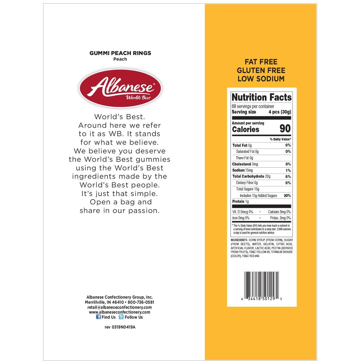 Albanese World's Best Gummi Peach Rings, 4.5Lbs Of Candy