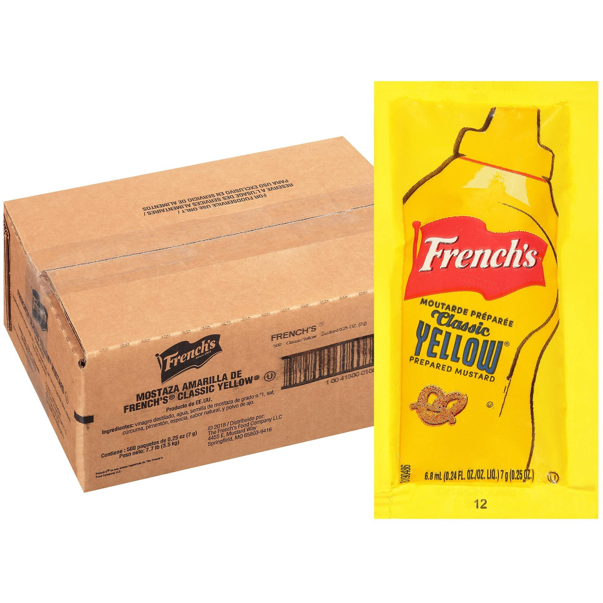 French's Classic Yellow Mustard Packets, 500 Count - One 500 Count Individual Yellow Mustard Packets, Perfect Single-Serve Size For Delivery And Takeout Orders