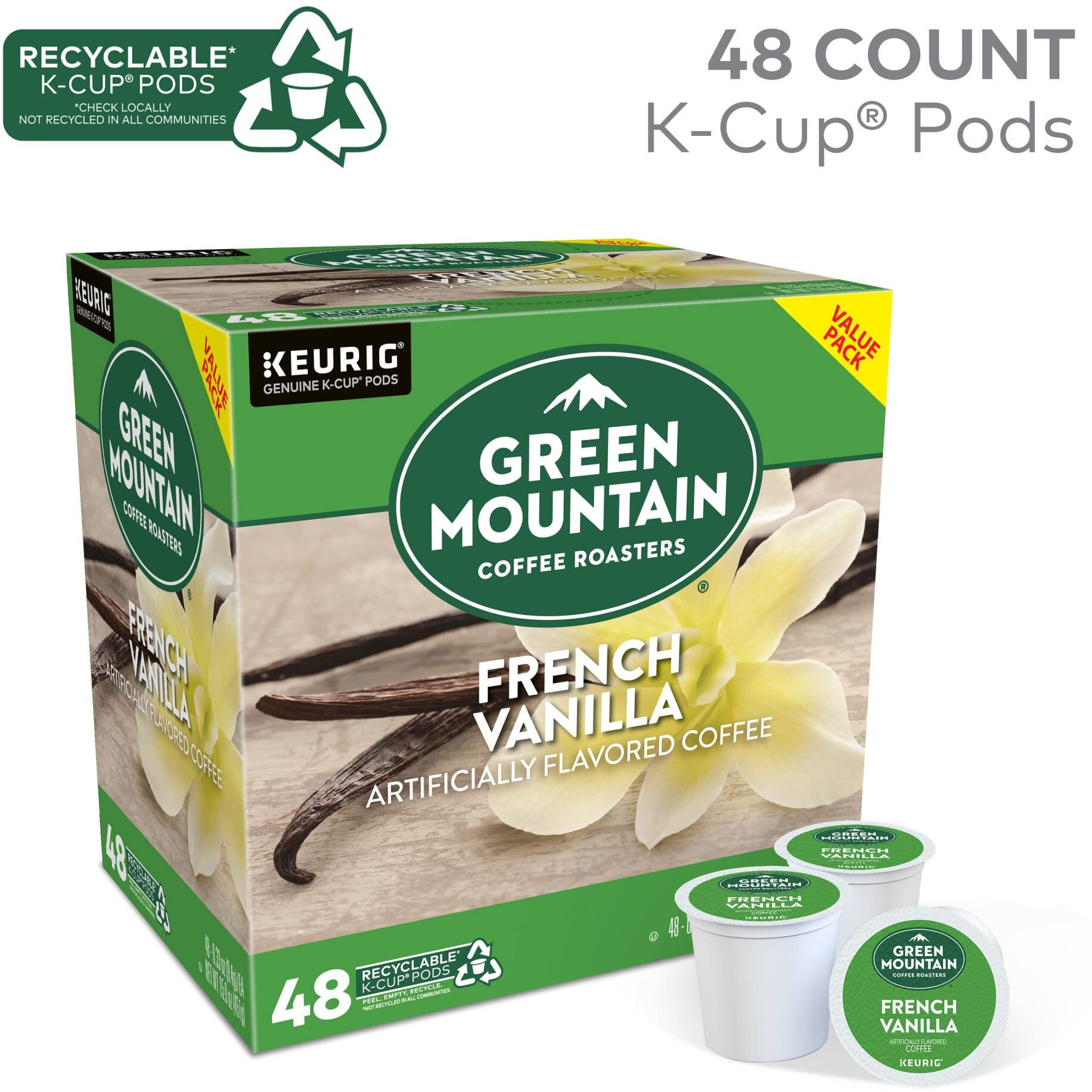 Green Mountain Coffee Roasters French Vanilla Coffee, Keurig Single-Serve K-Cup Pods, Light Roast, 48 Count