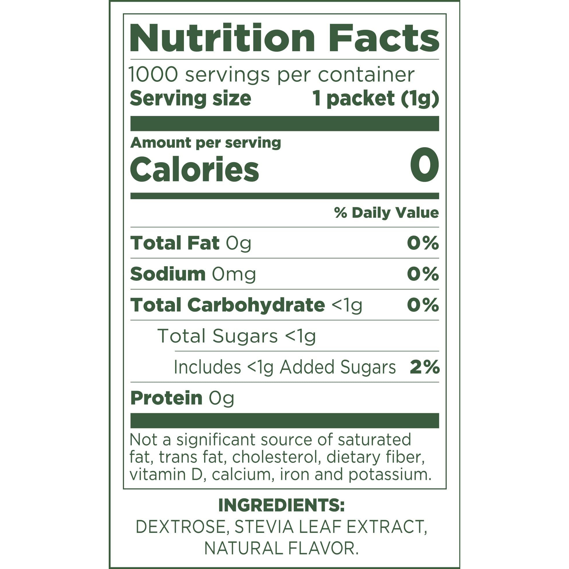 Pure Via Stevia Sweetener Packets, Sugar Substitute, Natural Sweetener, Erythritol Free, Zero Calorie Natural Sweetener Packets, 1,000 Count, (Pack Of 1)