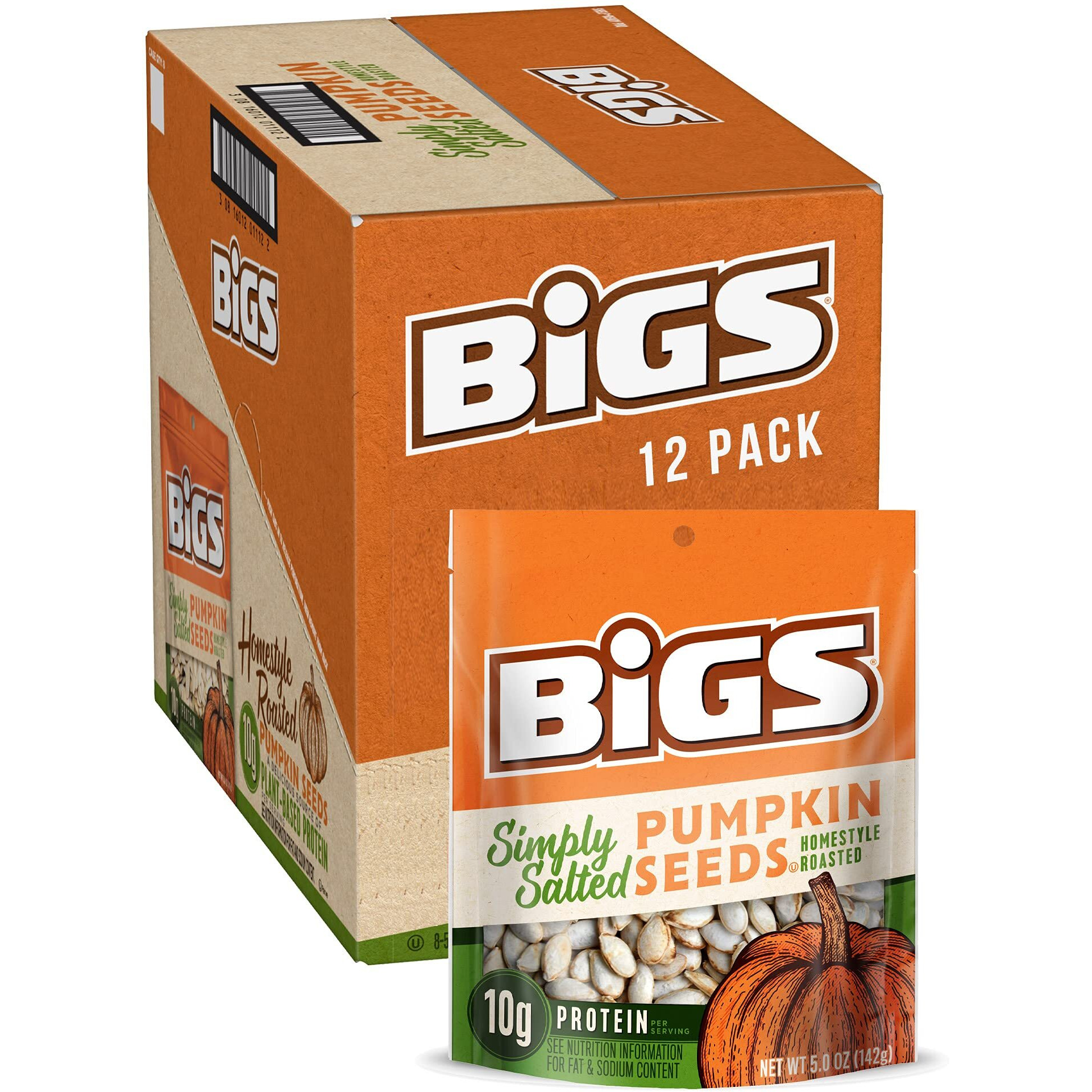Bigs Simply Salted Homestyle Roast Pumpkin Seeds, Low Carb Lifestyle, 5-Oz. Bag (Pack Of 12)