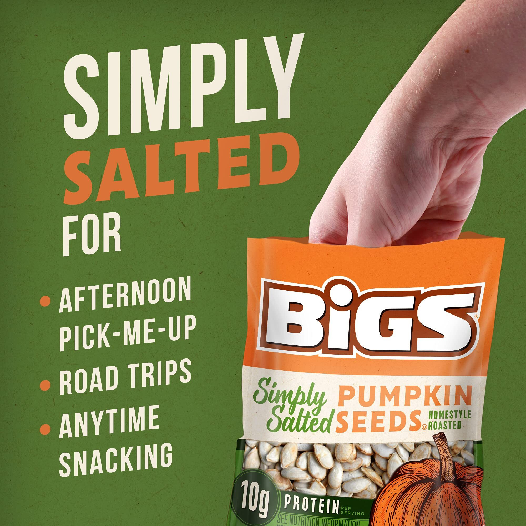 Bigs Simply Salted Homestyle Roast Pumpkin Seeds, Low Carb Lifestyle, 5-Oz. Bag (Pack Of 12)