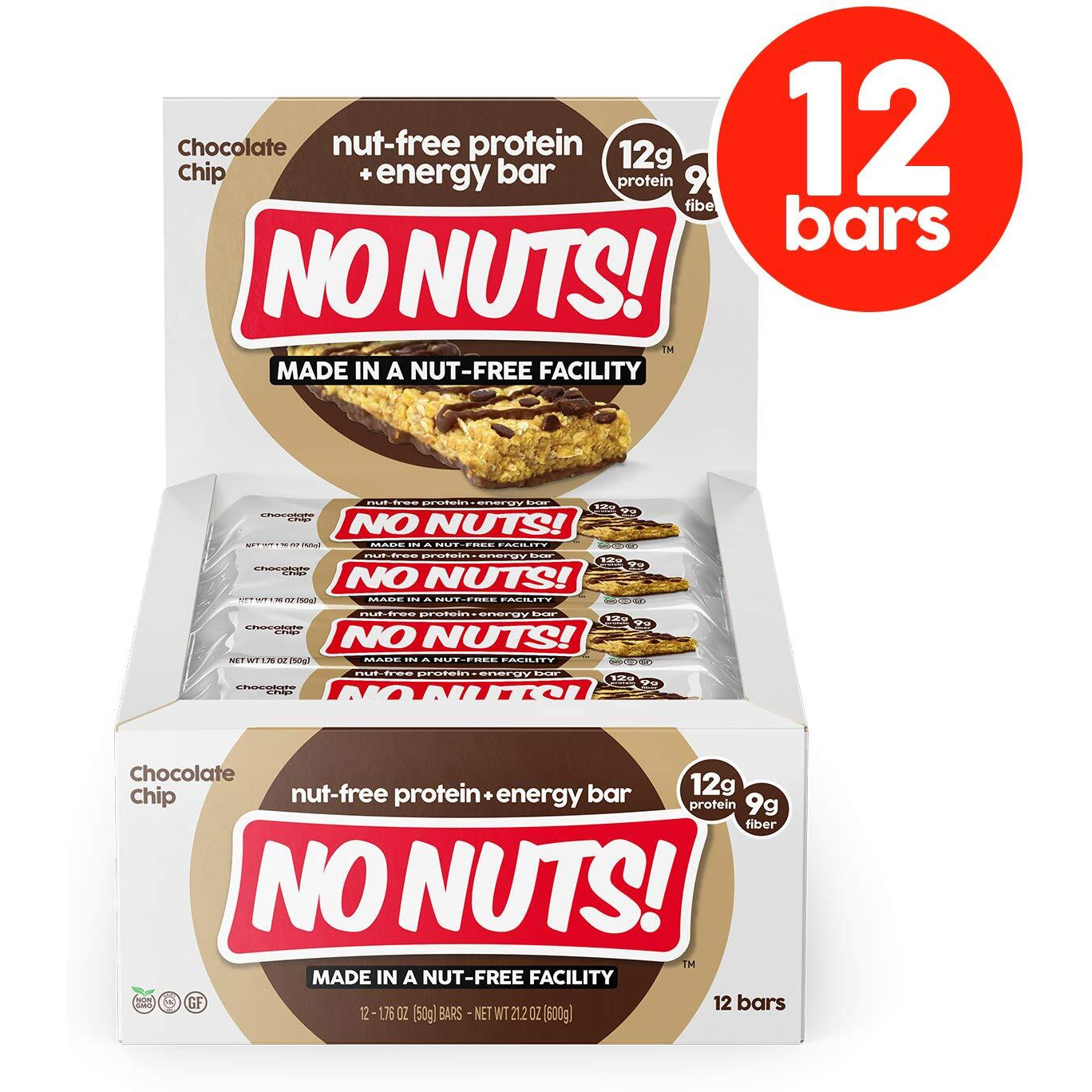 No Nuts 100% Nut Free Dairy Free Vegan Protein Bars, Chocolate Chip, Organic, Kosher, Egg-Free, Non-Gmo & Dairy-Free Protein Bars