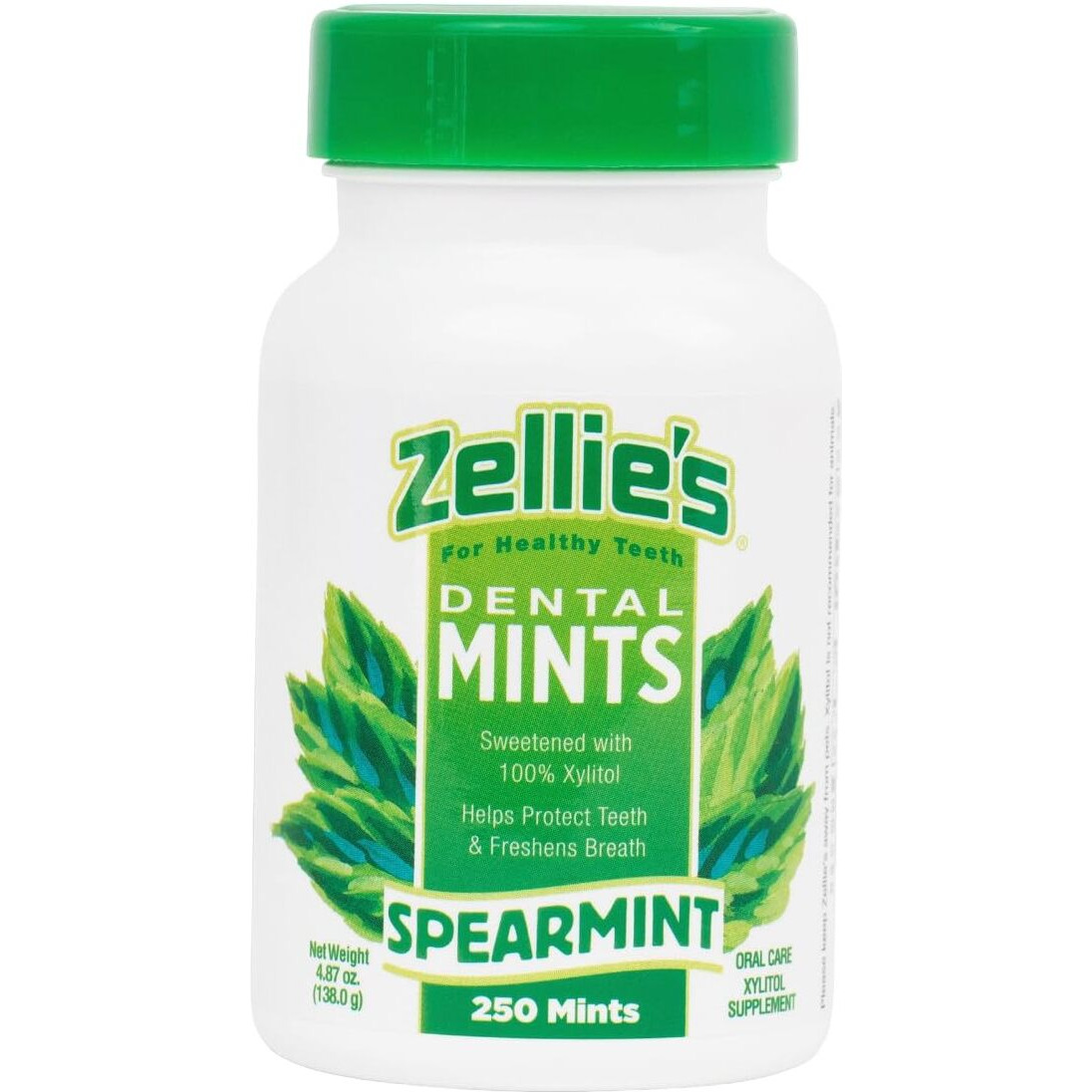 Zellie's | 100% Xylitol Sugar Free Spearmint Breath Mints | Non-Gmo, Low-Calorie, Gluten Free, Vegan & Kosher Mints (250 Count - Pack Of 1)
