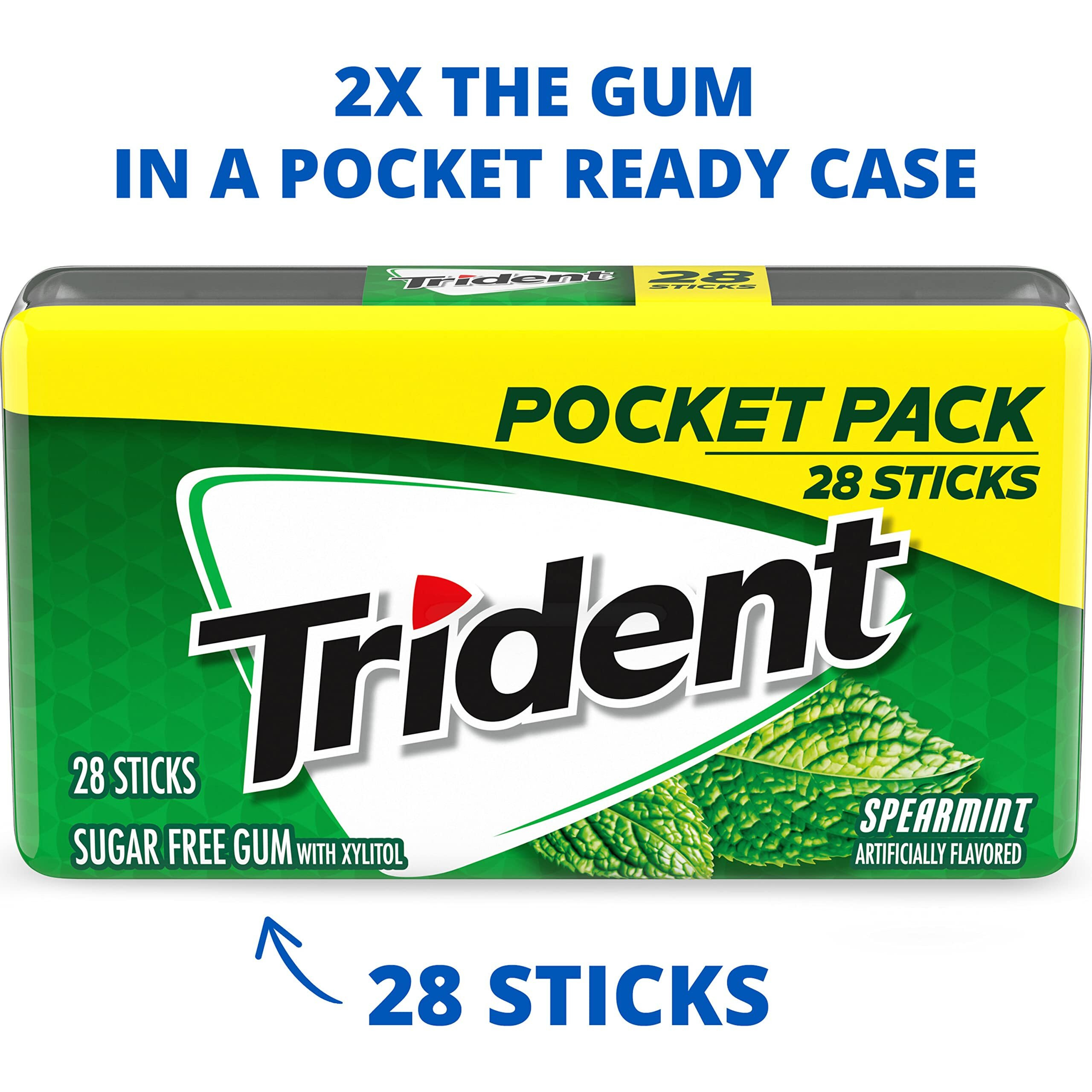 Trident Spearmint Sugar Free Gum, 6 Pocket Packs Of 28 Pieces (168 Total Pieces)