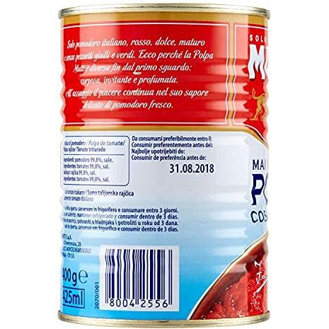 Mutti Crushed Tomatoes (Polpa), 14 Oz. | 1 Pack | Italys 1 Brand Of Tomatoes | Fresh Taste For Cooking | Canned Tomatoes | Vegan Friendly & Gluten Free | No Additives Or Preservatives