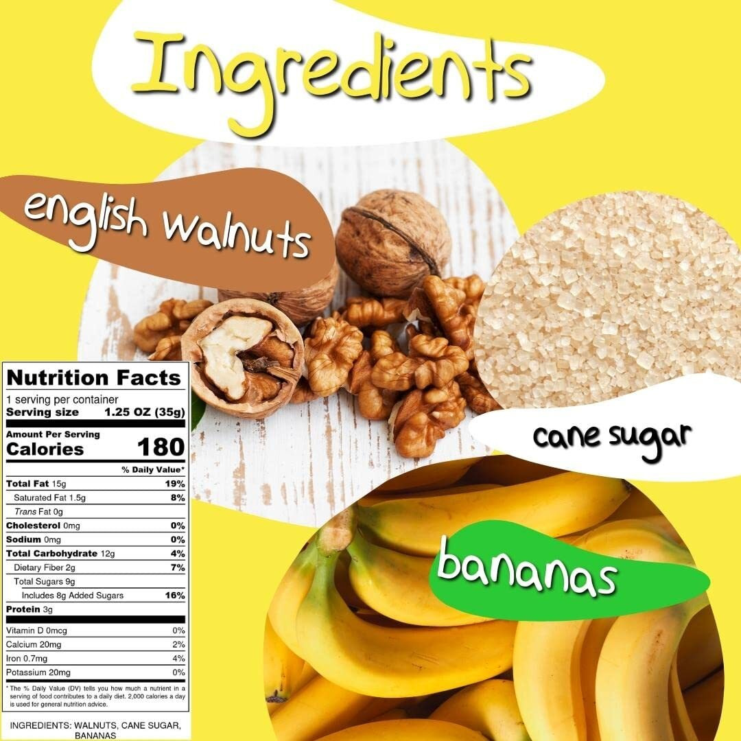 Crazy Go Nuts Walnuts - Banana, 1.25 Oz (6-Pack) - Healthy Snacks, Vegan, Gluten Free, Superfood - Natural, Non-Gmo, Ala, Omega 3 Fatty Acids, Good Fats, And Antioxidants