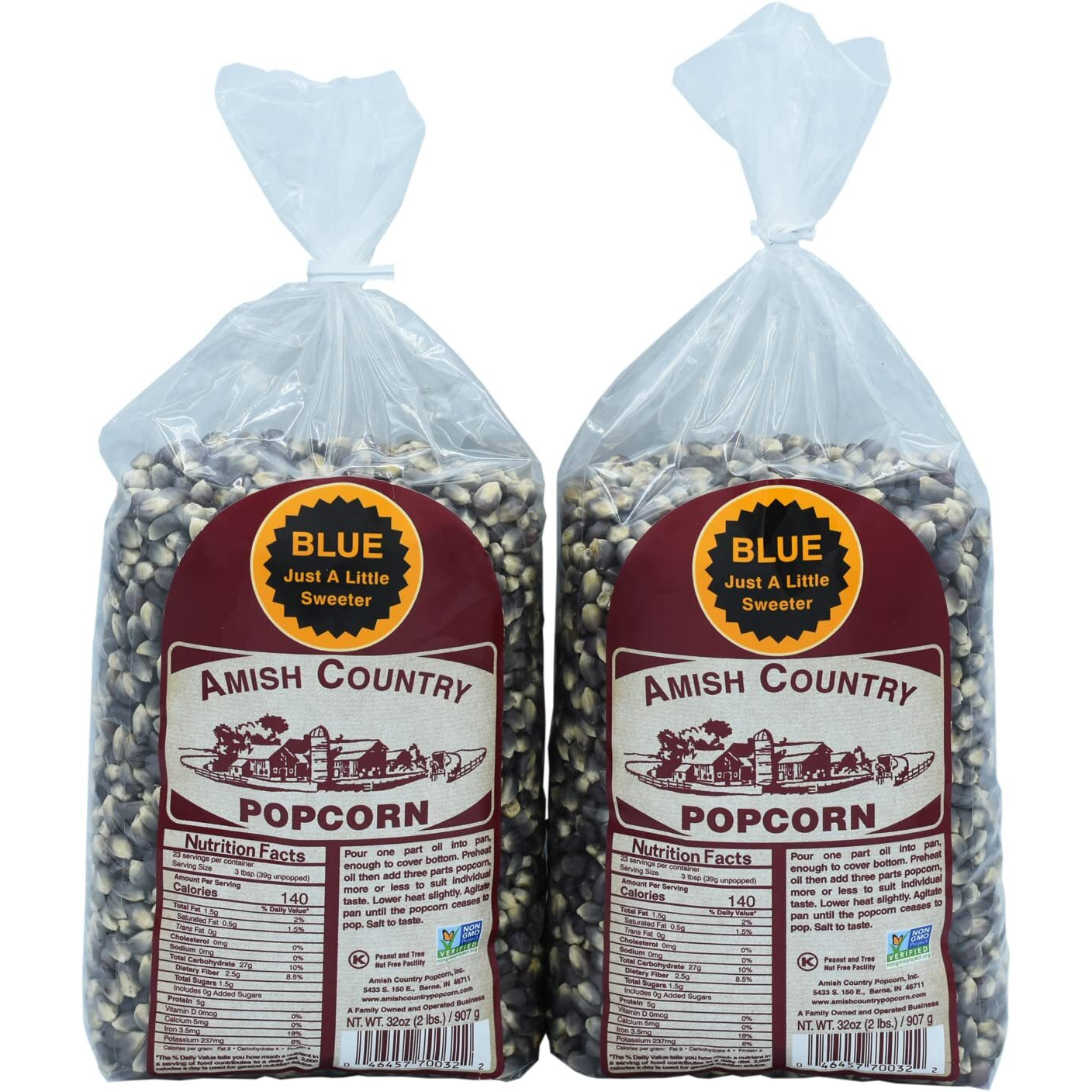 Amish Country Popcorn | 2-2Lbs Bags Blue Kernels | Old Fashioned, Non-Gmo And Gluten Free (2-2Lbs Bags)