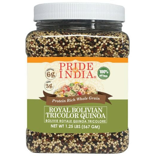 Pride Of India - Pack Of 6 - Natural Three Color Quinoa - 100% Royal Bolivian Superior Grade Protein Rich Whole Grain, 1.25 Pound (20Oz) Jar