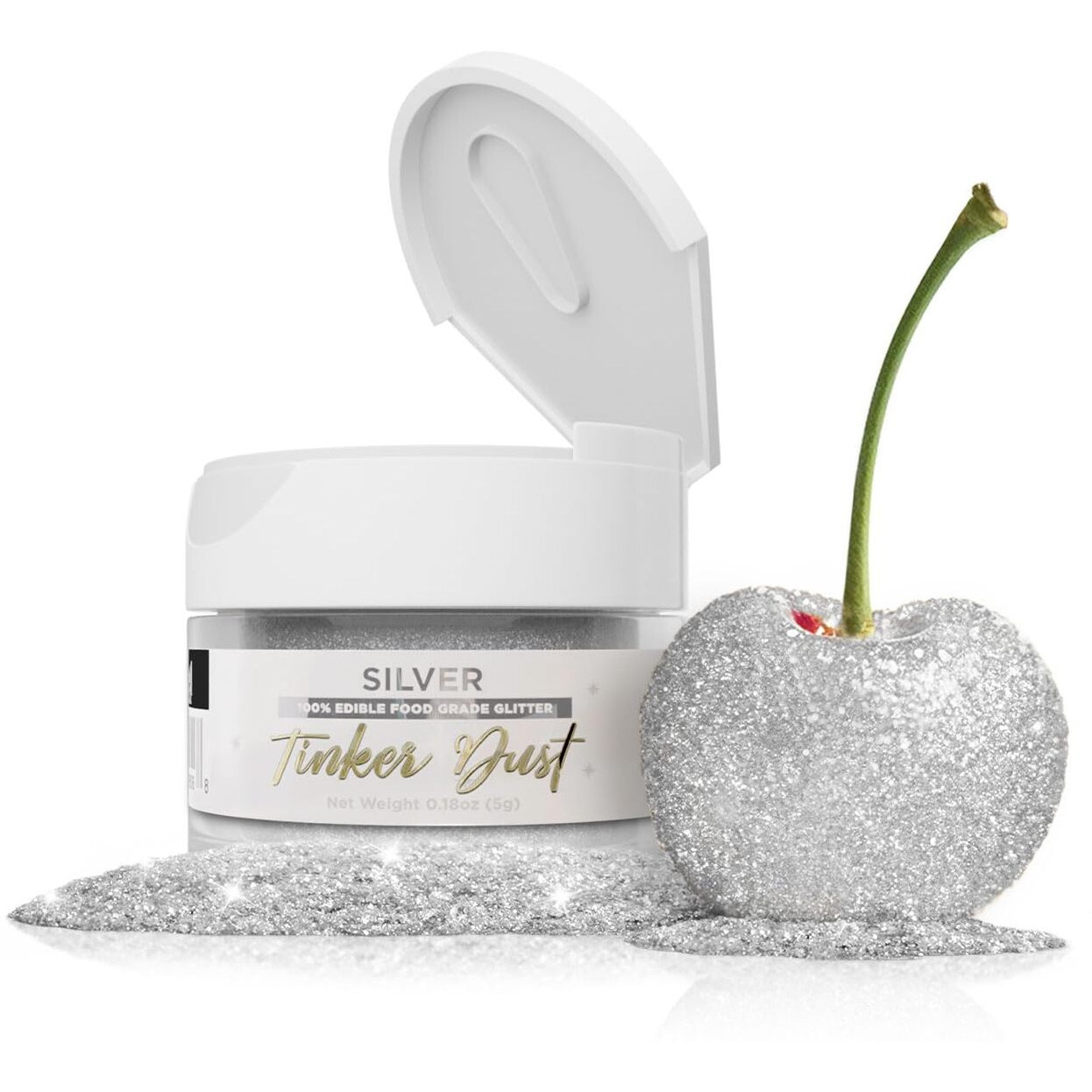 Bakell Tinker Dust - Silver (5G 1X Jar) | Edible Glitter For Cakes, Cupcakes, Cake Pops, Drinks
