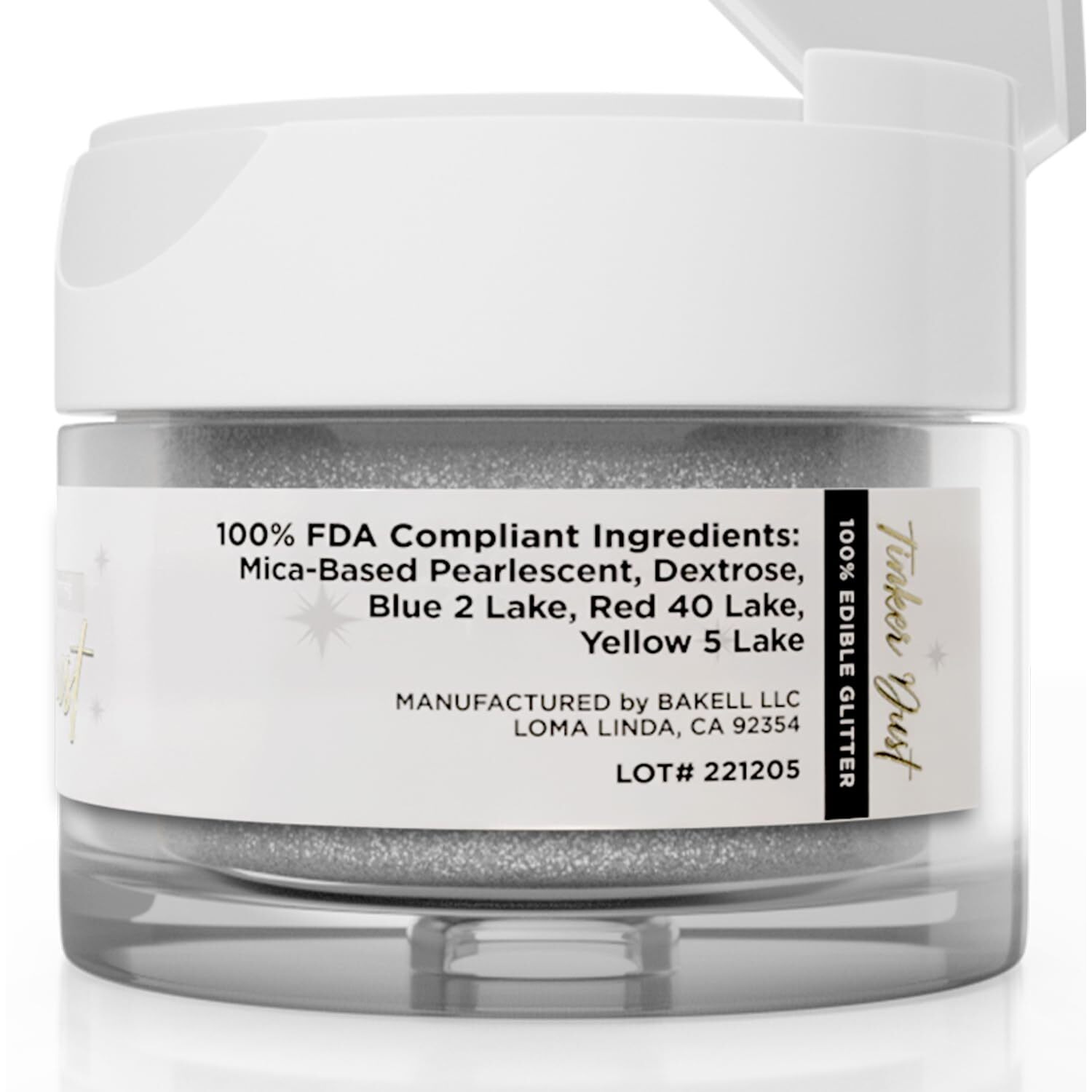 Bakell Tinker Dust - Silver (5G 1X Jar) | Edible Glitter For Cakes, Cupcakes, Cake Pops, Drinks