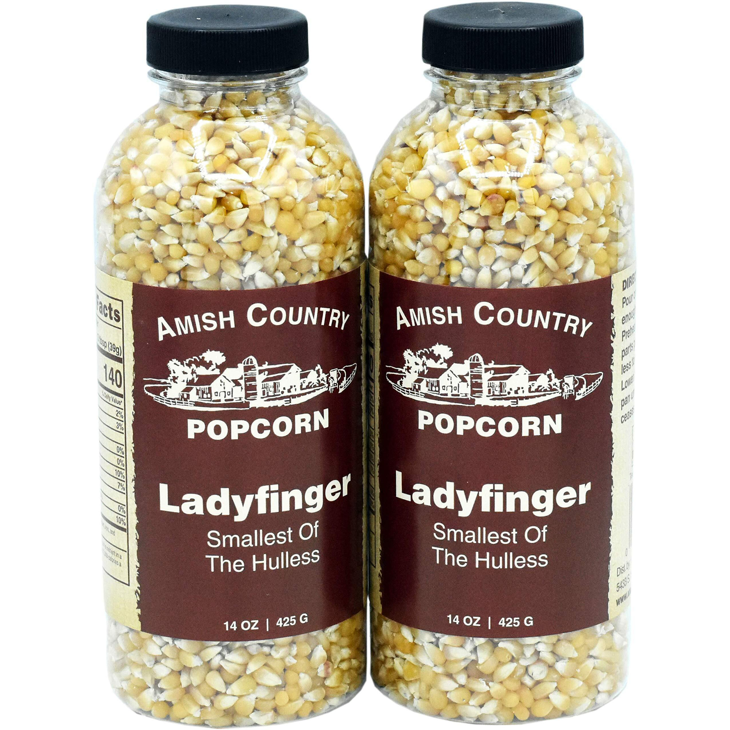 Amish Country Popcorn | 2-14 Oz Bottles | Ladyfinger Popcorn Kernels | Old Fashioned, Non-Gmo And Gluten Free (2-14 Oz Bottles)