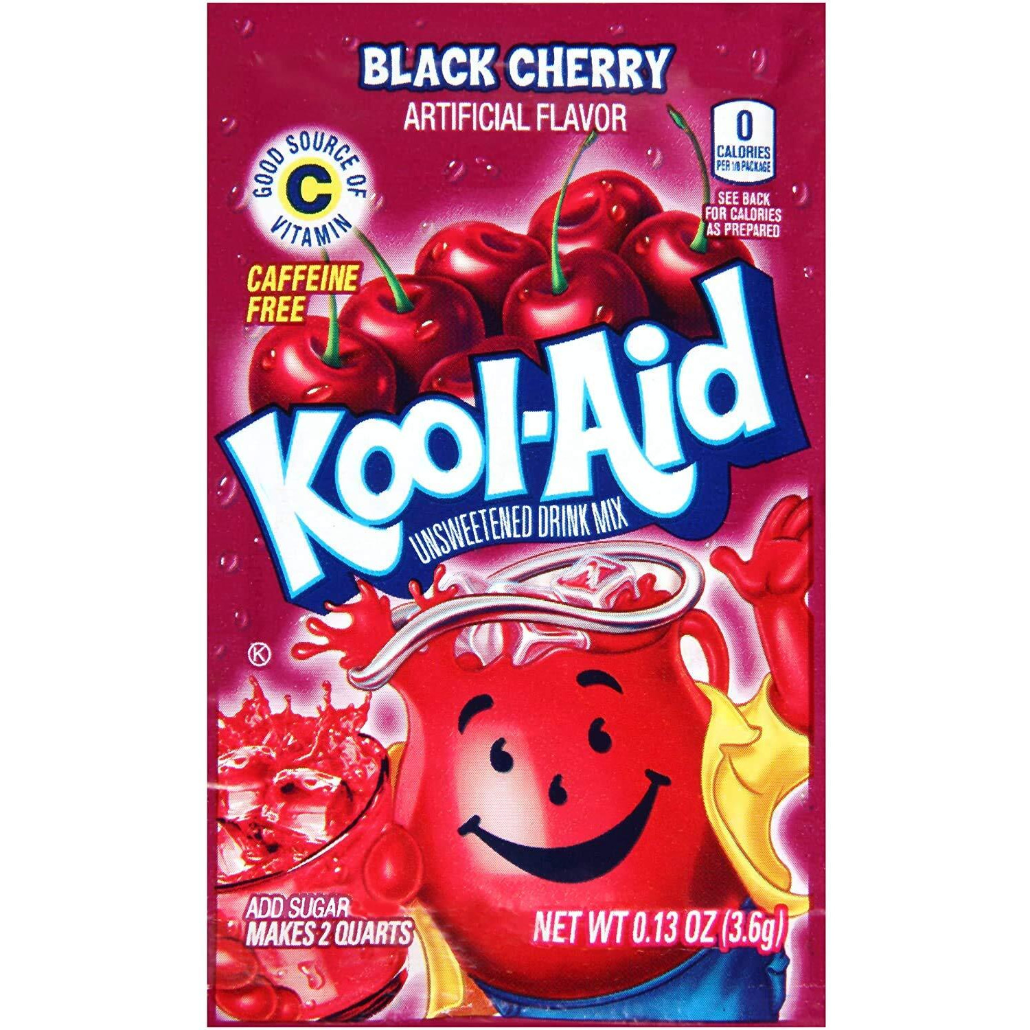 Kool-Aid Soft Drink Mix - Black Cherry Unsweetened, Caffeine Free, 0.13 Oz/Envelope (Pack Of 15)