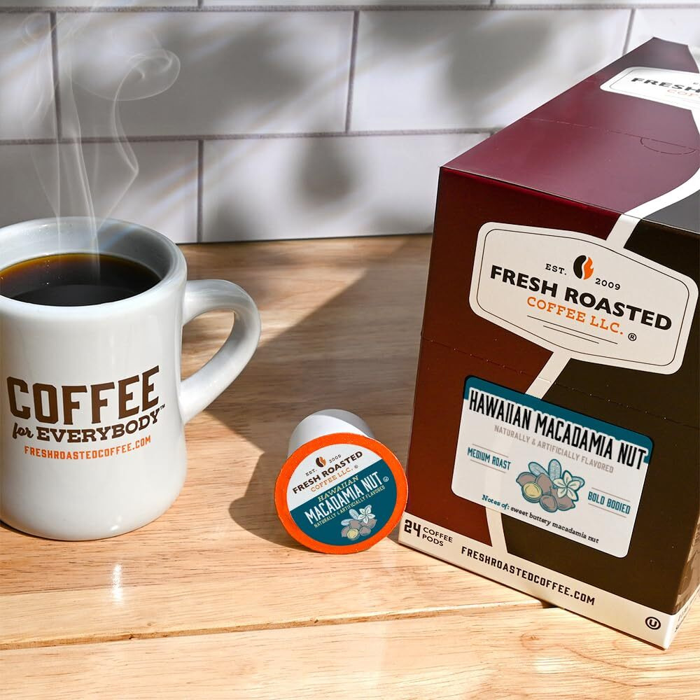 Fresh Roasted Coffee, Hawaiian Macadamia Nut, Flavored Coffee Pods, K-Cup Compatible, 24 Count