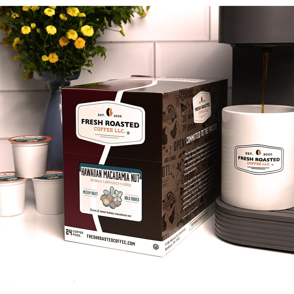 Fresh Roasted Coffee, Hawaiian Macadamia Nut, Flavored Coffee Pods, K-Cup Compatible, 24 Count