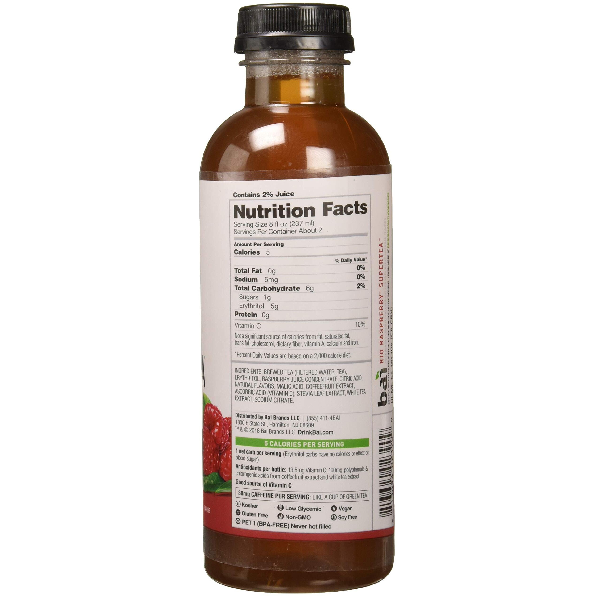 Bai Antioxidant Infusion, Rio Raspberry Tea Liquid Prepared Iced Tea, 18 Fl Oz
