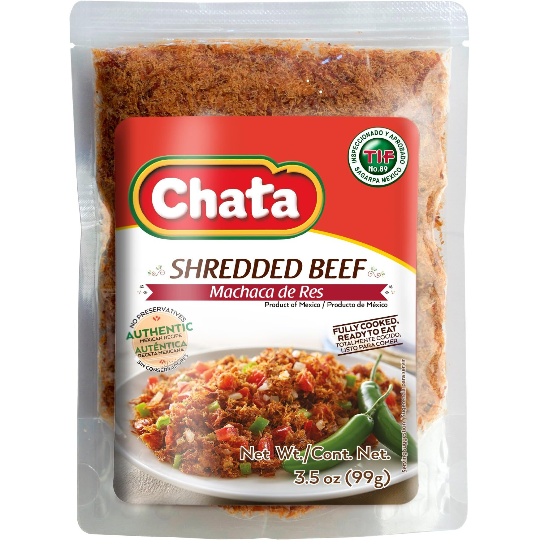 Chata Machaca De Res Pouch | Savory Shredded Beef | Ready-To-Eat | No Preservatives | 3.5 Ounce (Pack Of 1)