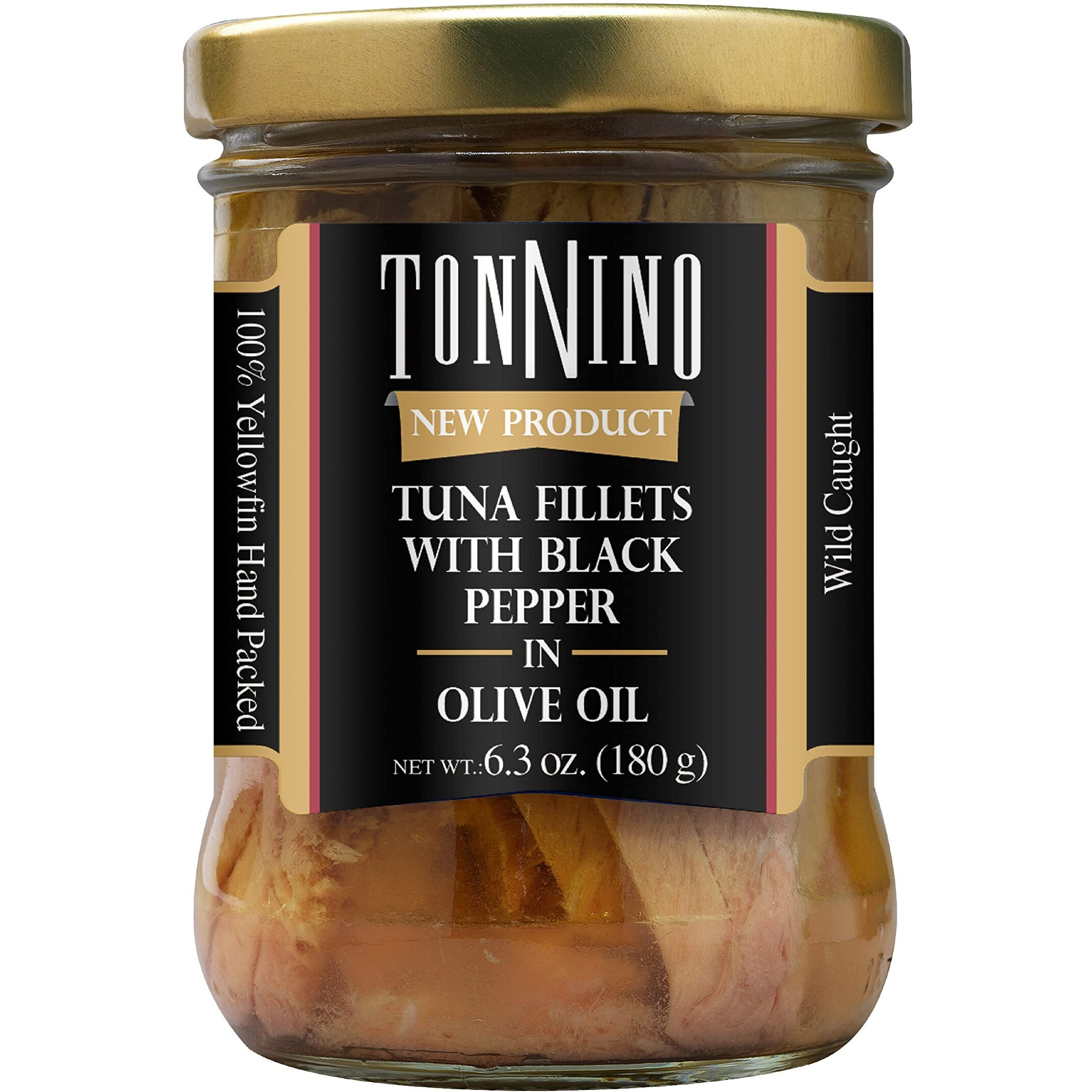 Tonnino Yellowfin Tuna In Olive Oil With Black Pepper 6.3 Oz - Gourmet 6-Pack Omega-3, High Protein, Gluten-Free, Ready-To-Eat Tuna Packets For Tuna Salad, Tuna Fish Alternative To Salmon