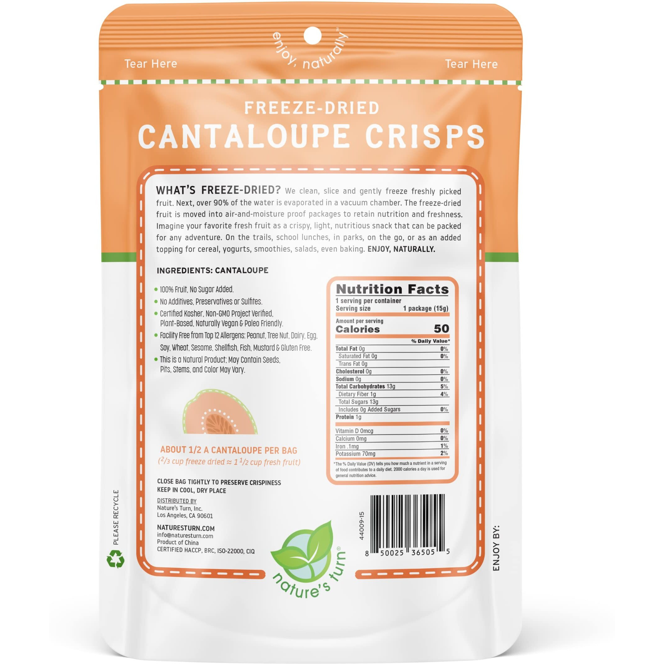 Natures Turn Freeze-Dried Fruit Snacks, Cantaloupe Crisps, Pack Of 12 (0.53 Oz Each)