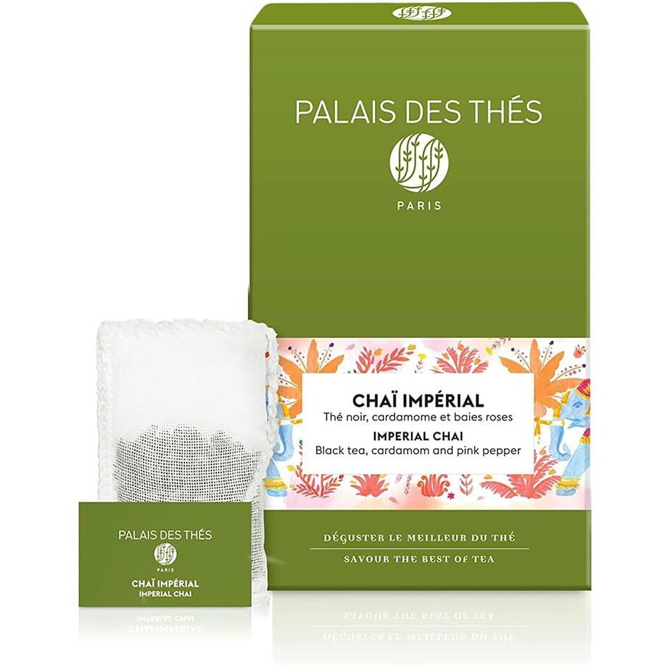 Palais Des Th  S - Chai Imperial - Premium Black Chai Tea With Black Tea, Cardamom, Cinnamon, Ginger, And Orange Zest - 20 Biodegradable Tea Bags Box