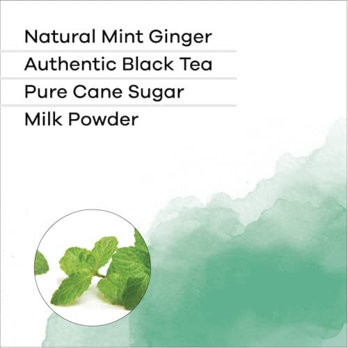 Quiktea Mint Ginger Chai Tea Latte Powder - 10 Count Single Box - All Natural & Preservative Free Instant Chai Tea Mix - Just Add Hot Water (Regular) | Healthy Coffee Alternative