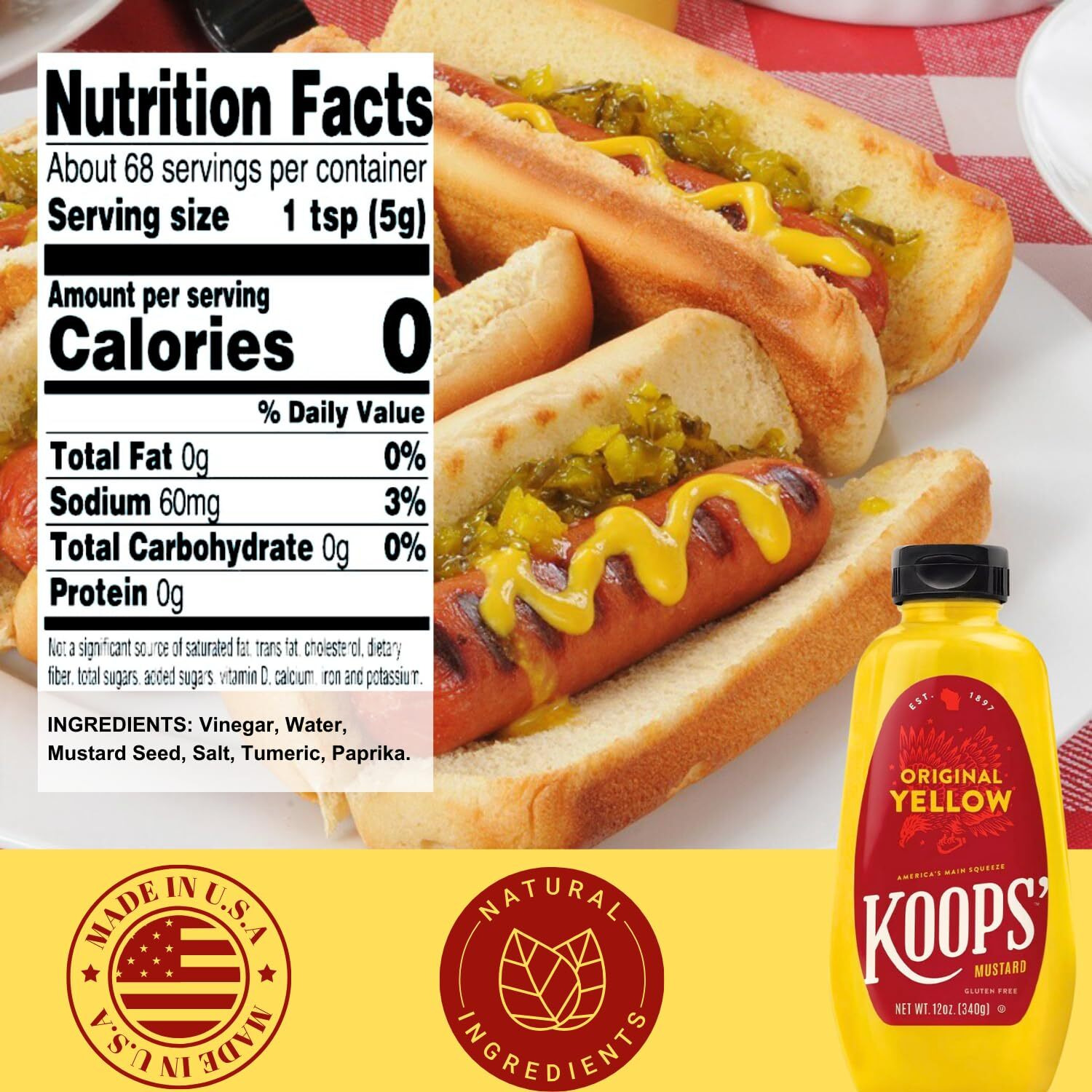 Koops' Classic Mustard Variety Pack - Original Yellow, Spicy Brown, Dijon, & Honey Mustard - Gluten-Free, Kosher, Made In Usa, From Quality Mustard Seeds - 12 Oz, Pack Of 4