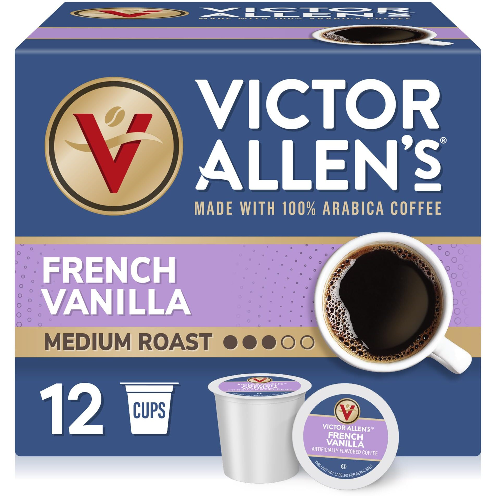 Victor Allen's Coffee French Vanilla Flavored, Medium Roast, 1 Pack - 12 Count, Single Serve Coffee Pods For Keurig K-Cup Brewers