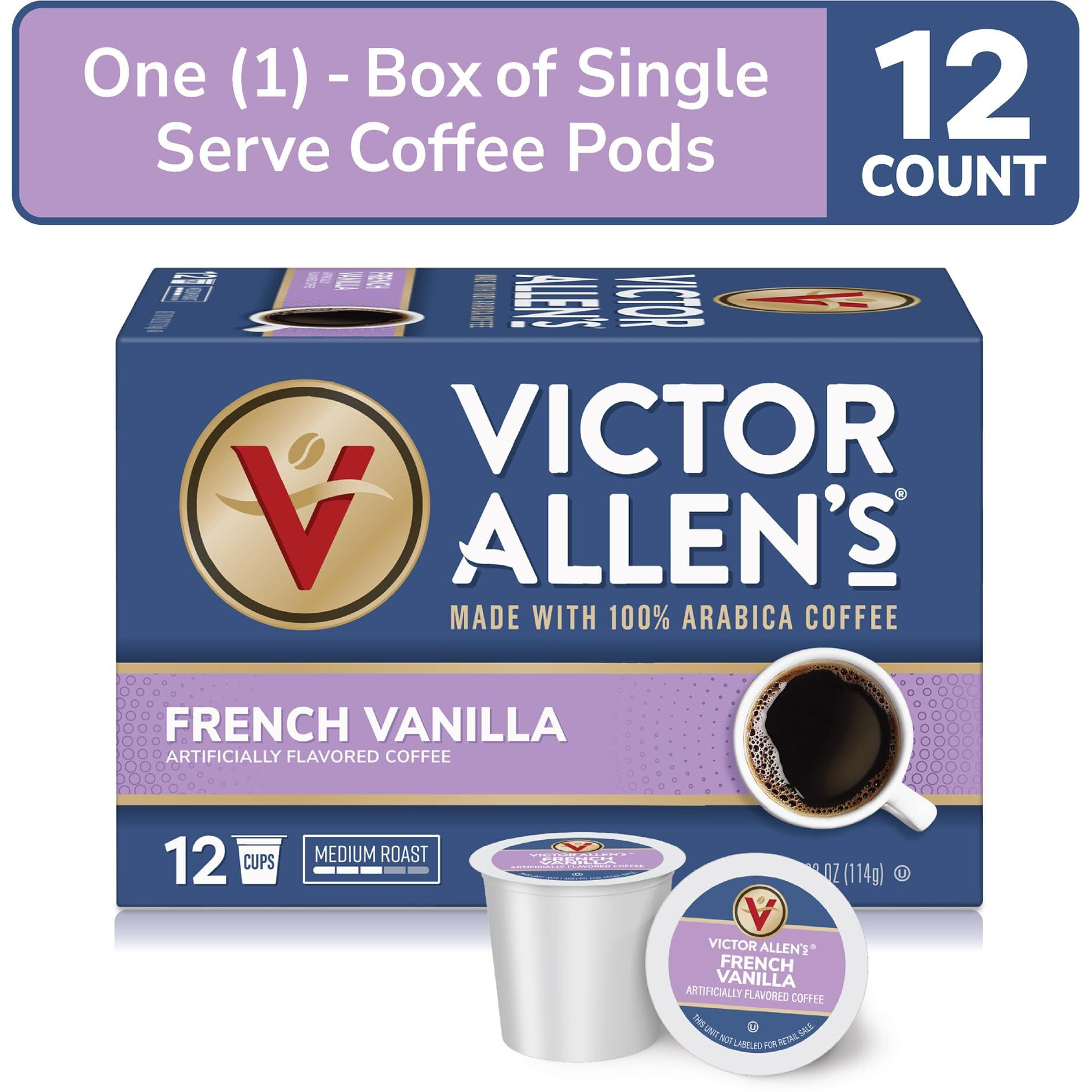 Victor Allen's Coffee French Vanilla Flavored, Medium Roast, 1 Pack - 12 Count, Single Serve Coffee Pods For Keurig K-Cup Brewers