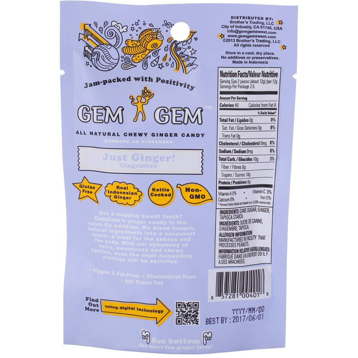 Gem Gem Ginger Candy Chewy Ginger Chews (Original, 5.0Oz, Pack Of 6)