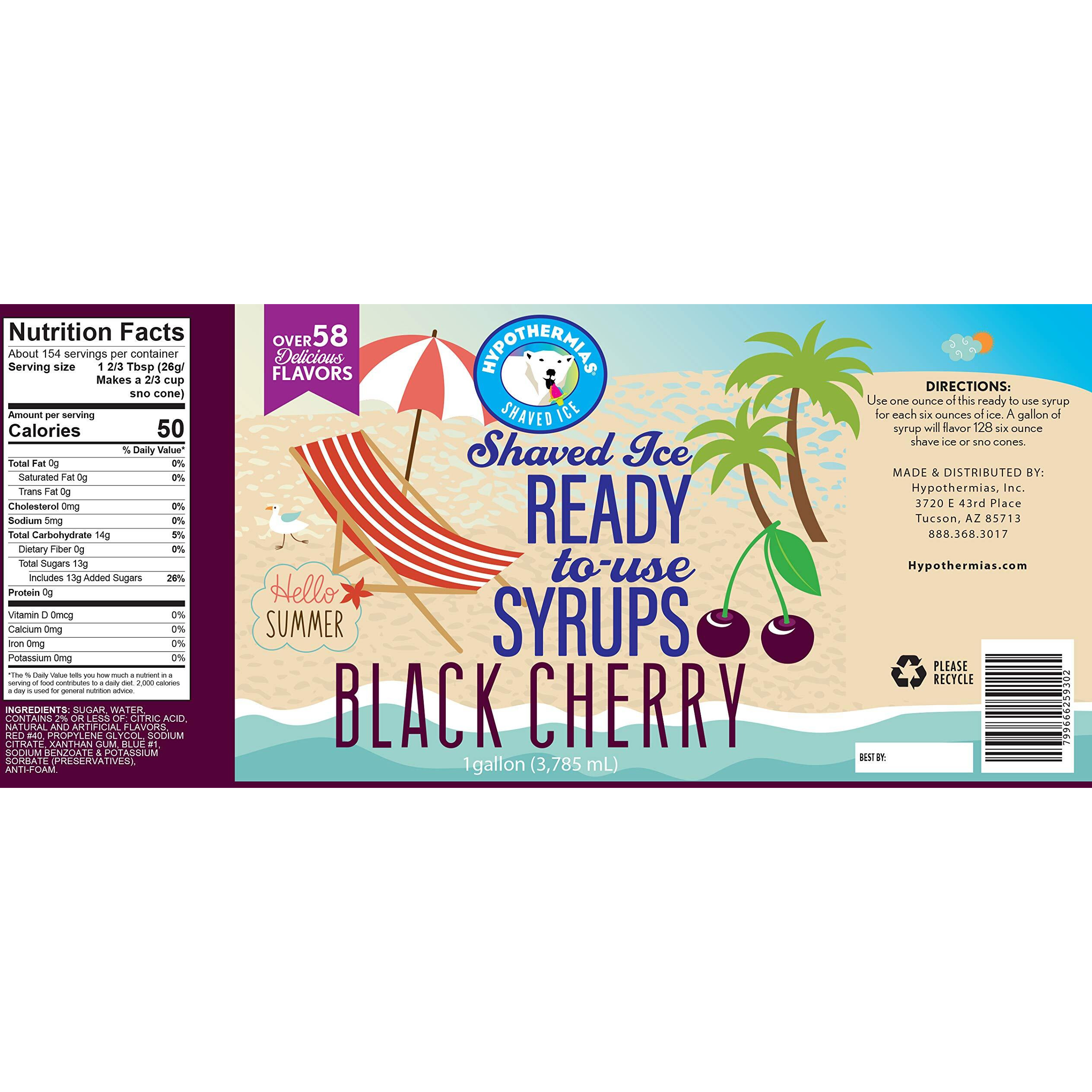 Hypothermias Black Cherry Ready To Use Gallon (128 Fl. Oz) Hawaiian Snow Cone Flavors Syrup - Shaved Ice, 100% Pure Cane Sugar