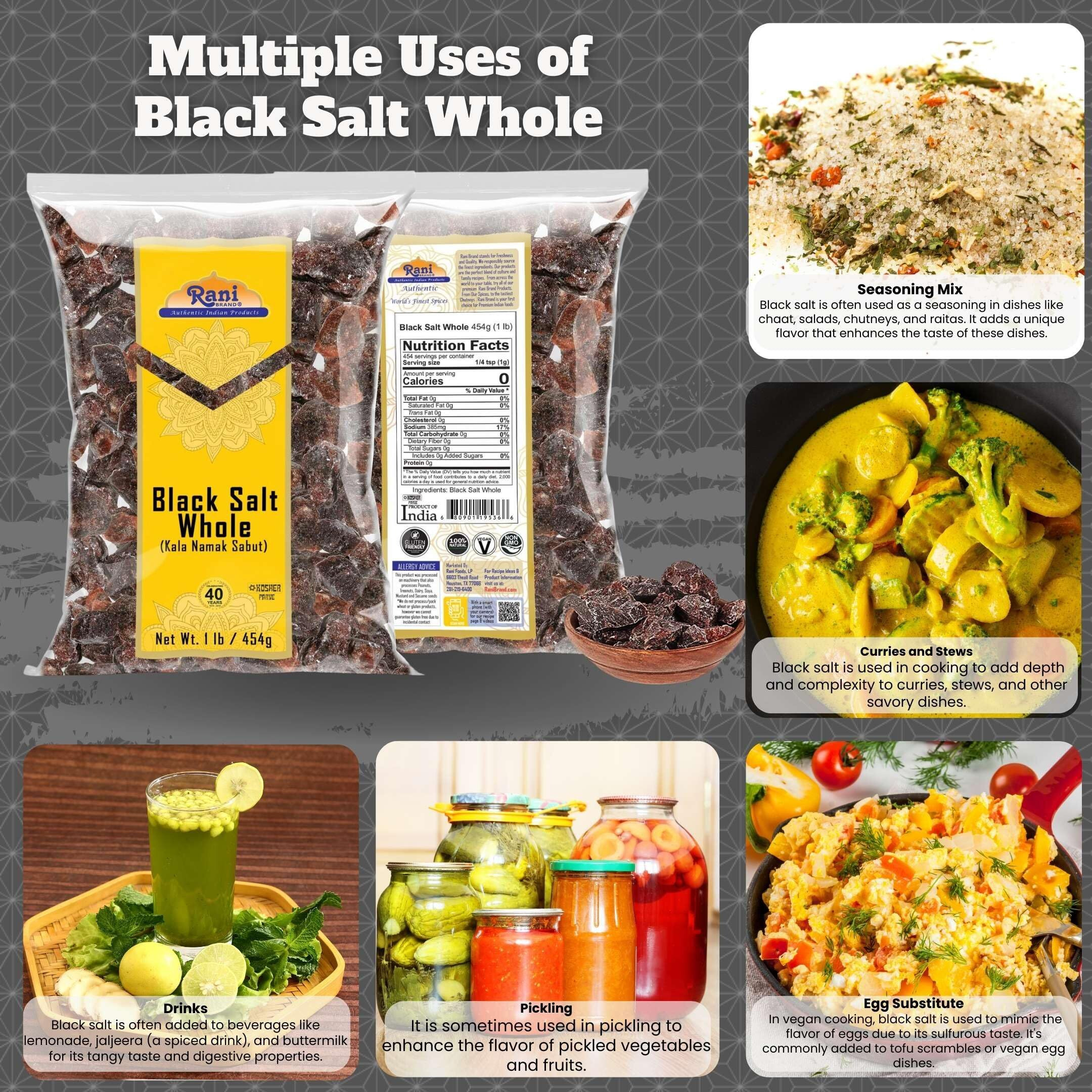 Rani Black Salt Raw Whole (Kala Namak) Mineral 16Oz (1Lb) 454G ~ Unrefined, Pure And Natural | Vegan | Gluten Friendly | Non-Gmo | Indian Origin | Kosher | Perfect For Tofu Scramble