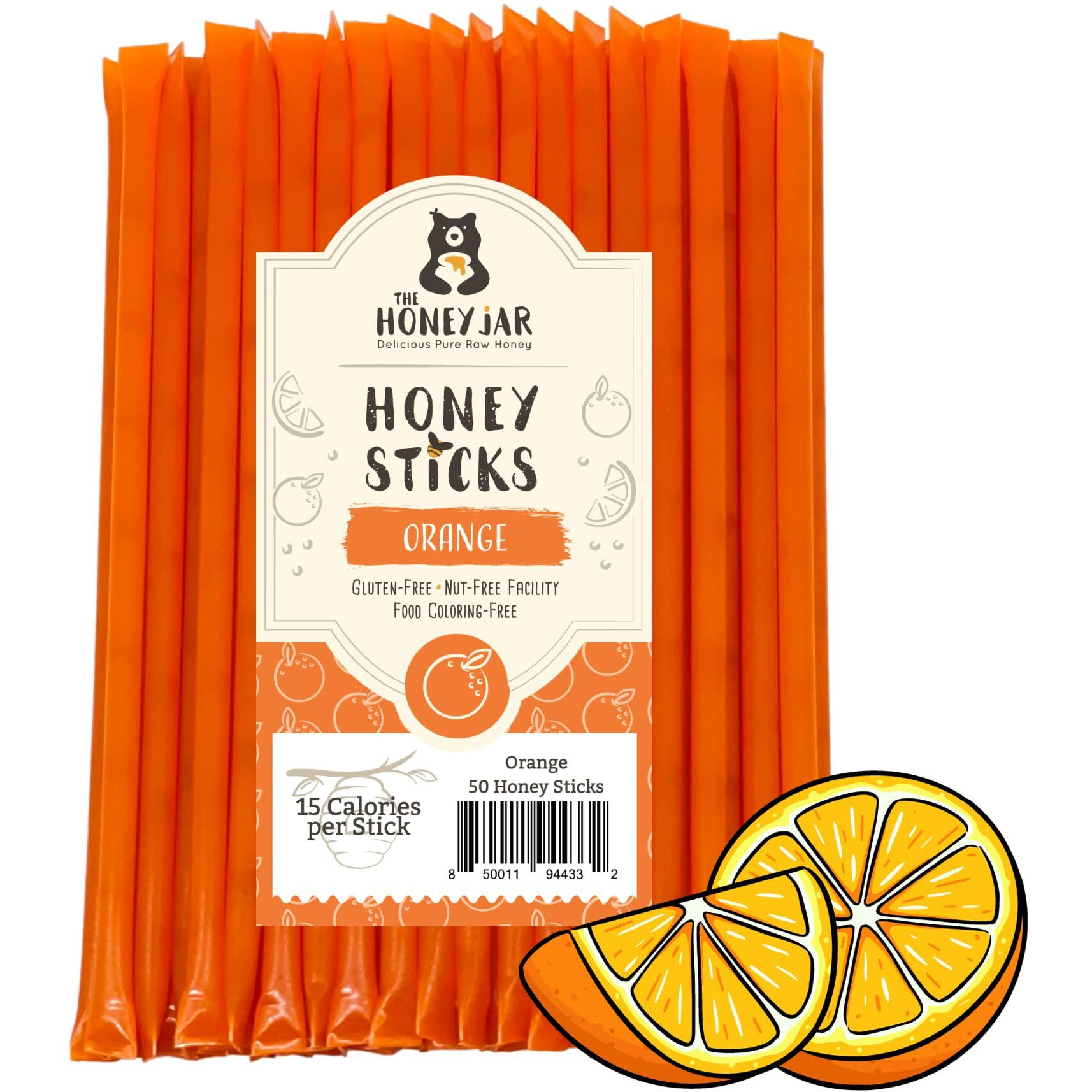 The Honey Jar Orange Flavored Honey Sticks - Pure Honey Straws For Tea, Coffee, Or A Healthy Treat - One Teaspoon Of Flavored Honey Per Stick - Made In The Usa With Real Honey - (50 Count)
