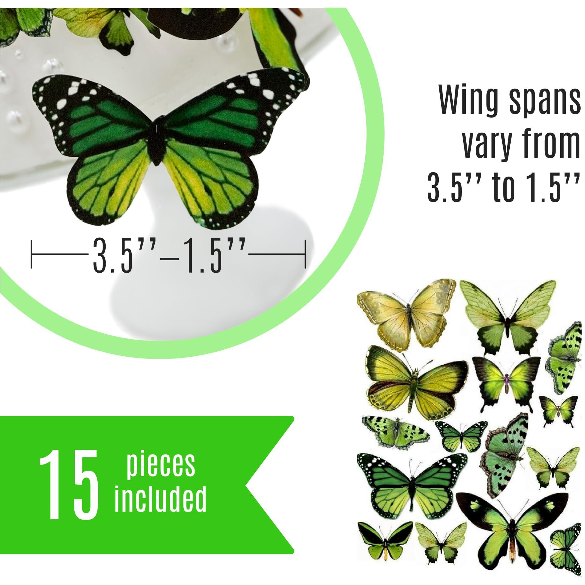 Sugar Robot Inc. Edible Butterflies For Cake Decorating - Assorted Sizes, Premium Crafted In The Usa - Butterfly Cake Toppers & Cupcake Decorations (Green)