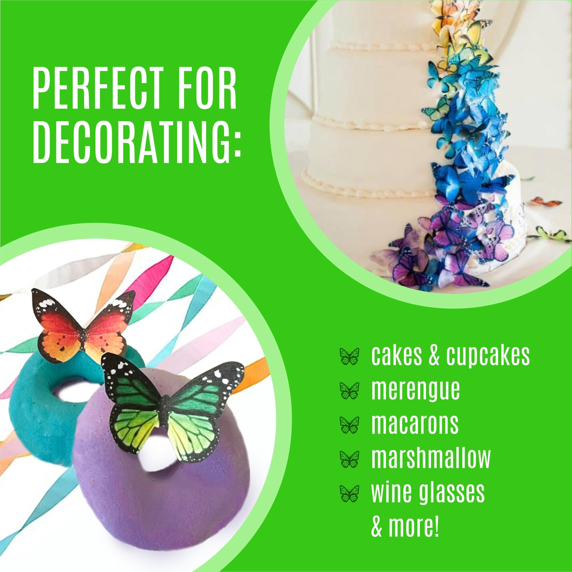 Sugar Robot Inc. Edible Butterflies For Cake Decorating - Assorted Sizes, Premium Crafted In The Usa - Butterfly Cake Toppers & Cupcake Decorations (Green)