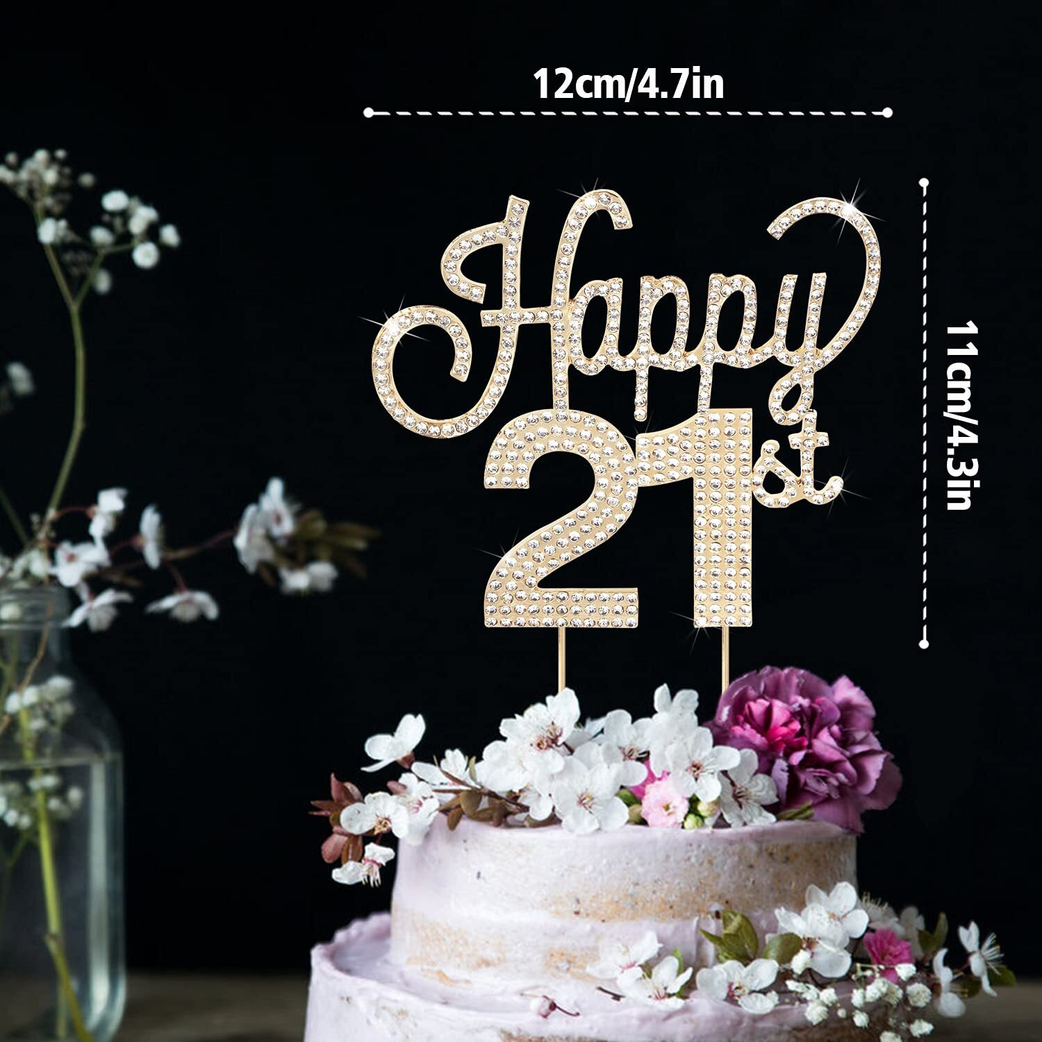 Lingteer Happy 21St Birthday Gold Rhinestone Cake Topper - Cheers To 21St Birthday 21 Years Old Party Cake Centerpieces Topper Decorations Gift Sign.