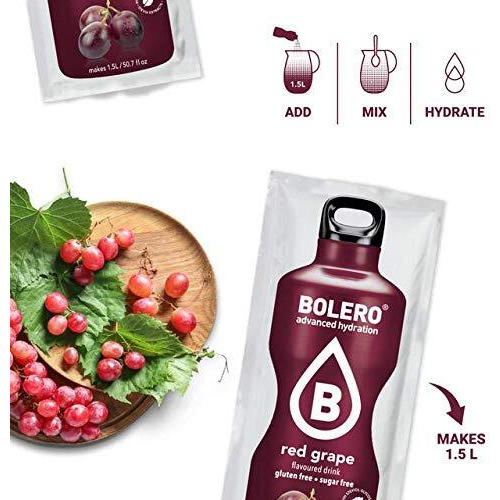 Bolero - Red Grape Flavored, Sugar Free And Low Calorie Powdered Drink Mix, Makes 1/2 Gallon For Strong Flavor Or 1 Gallon For Mild Flavor, 12 Large Sachets - Europe's Favorite Drink Mix