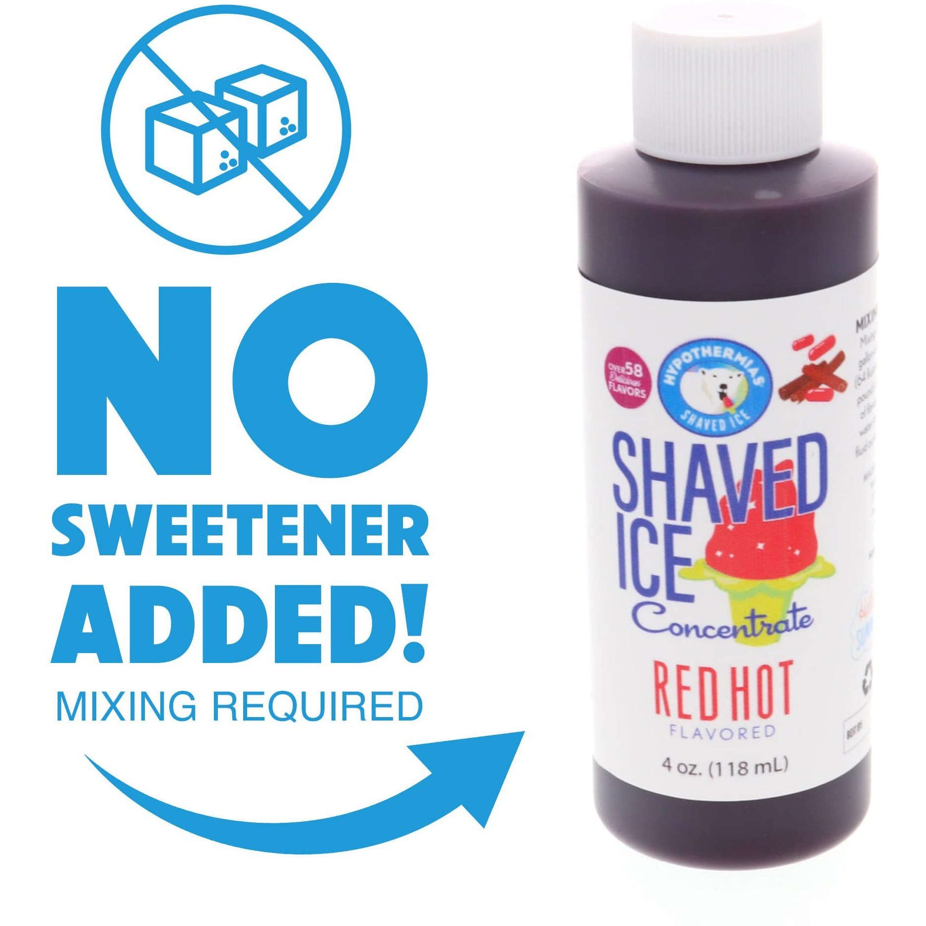 Hypothermias Shaved Ice And Snow Cone Syrup Unsweetened Flavor Concentrate - 4 Fl Oz - Makes 1 Gallon Of Ready To Use Syrup - Red Hot - Must Add Filtered Water And Sweetener