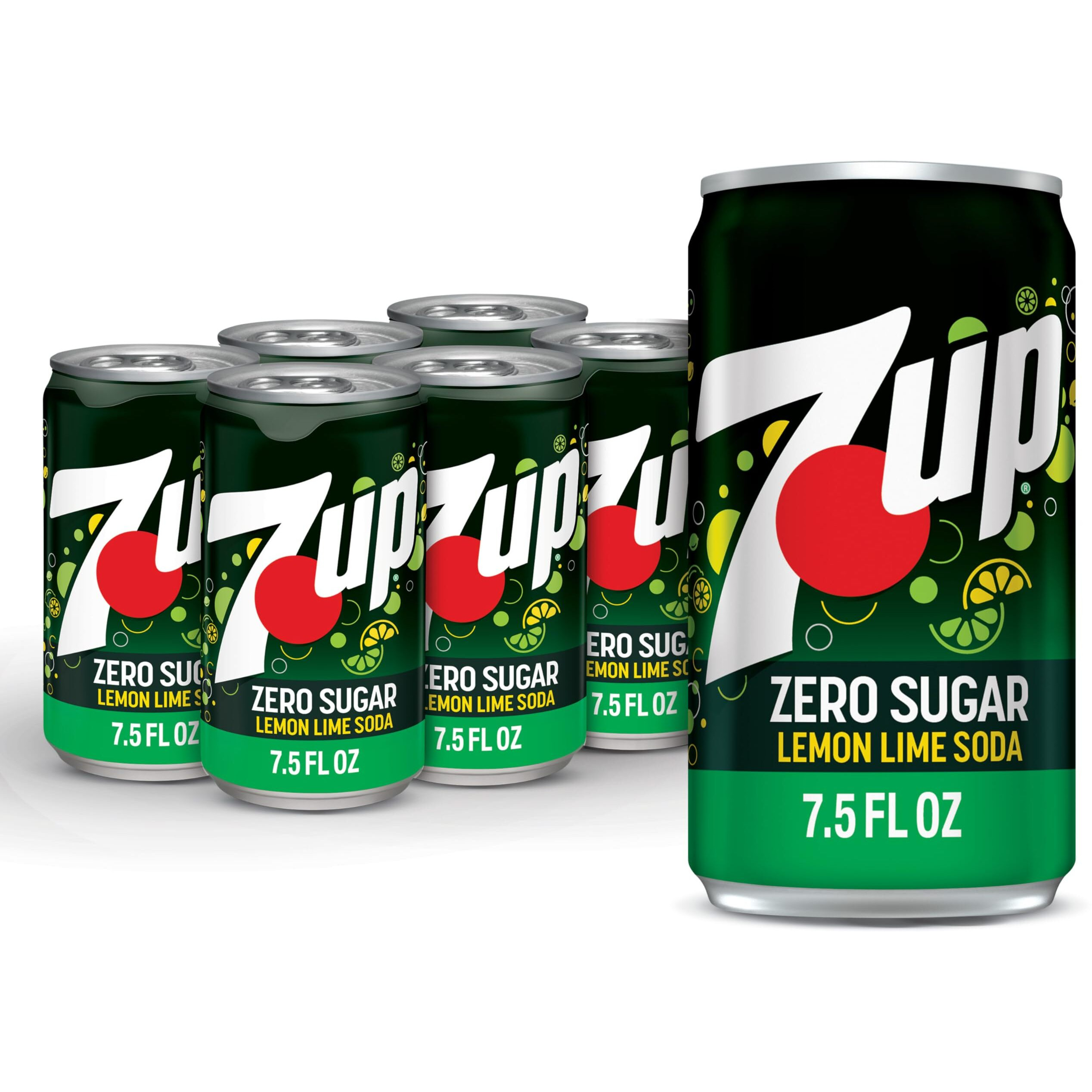 Diet 7Up Lemon Lime Soda, Zero Calories And Caffeine Free, 7.5 Fl Oz Mini Cans (Pack Of 6)