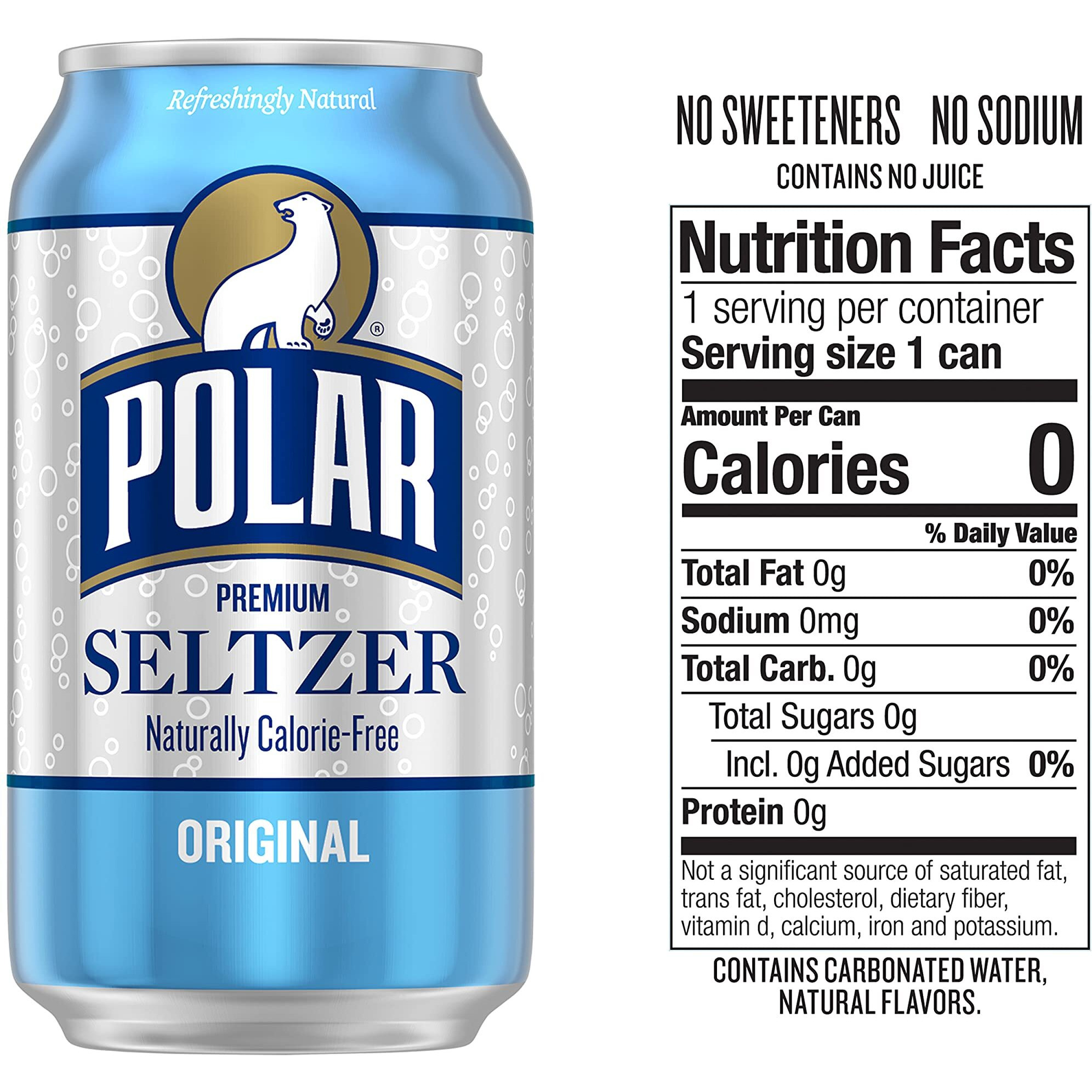 Polar Seltzer Water Original, 12 Fl Oz Cans, 18 Pack