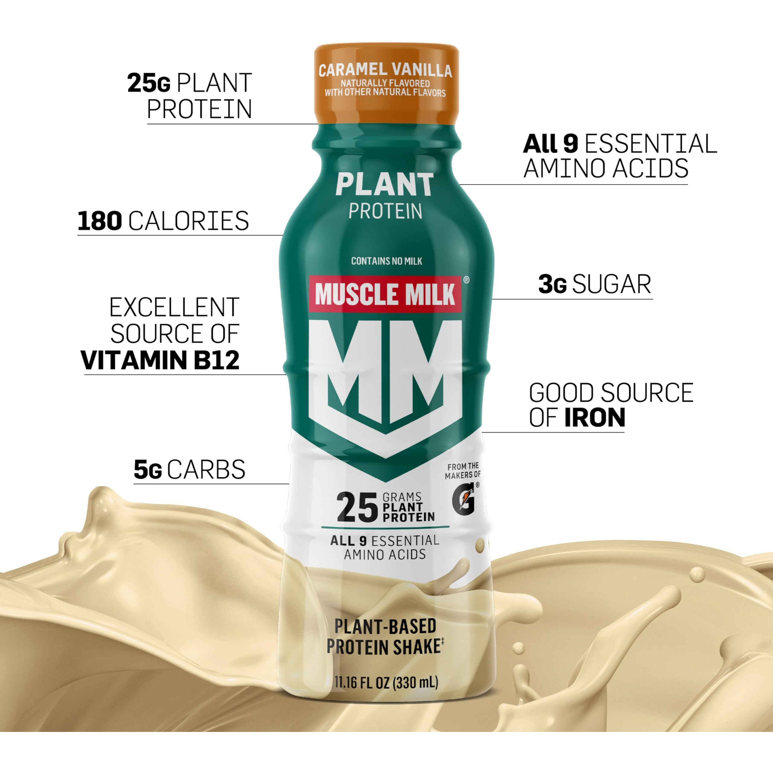 Muscle Milk Plant Based Protein Shake, Vanilla Caramel, 11.16 Fl Oz (Pack Of 12)