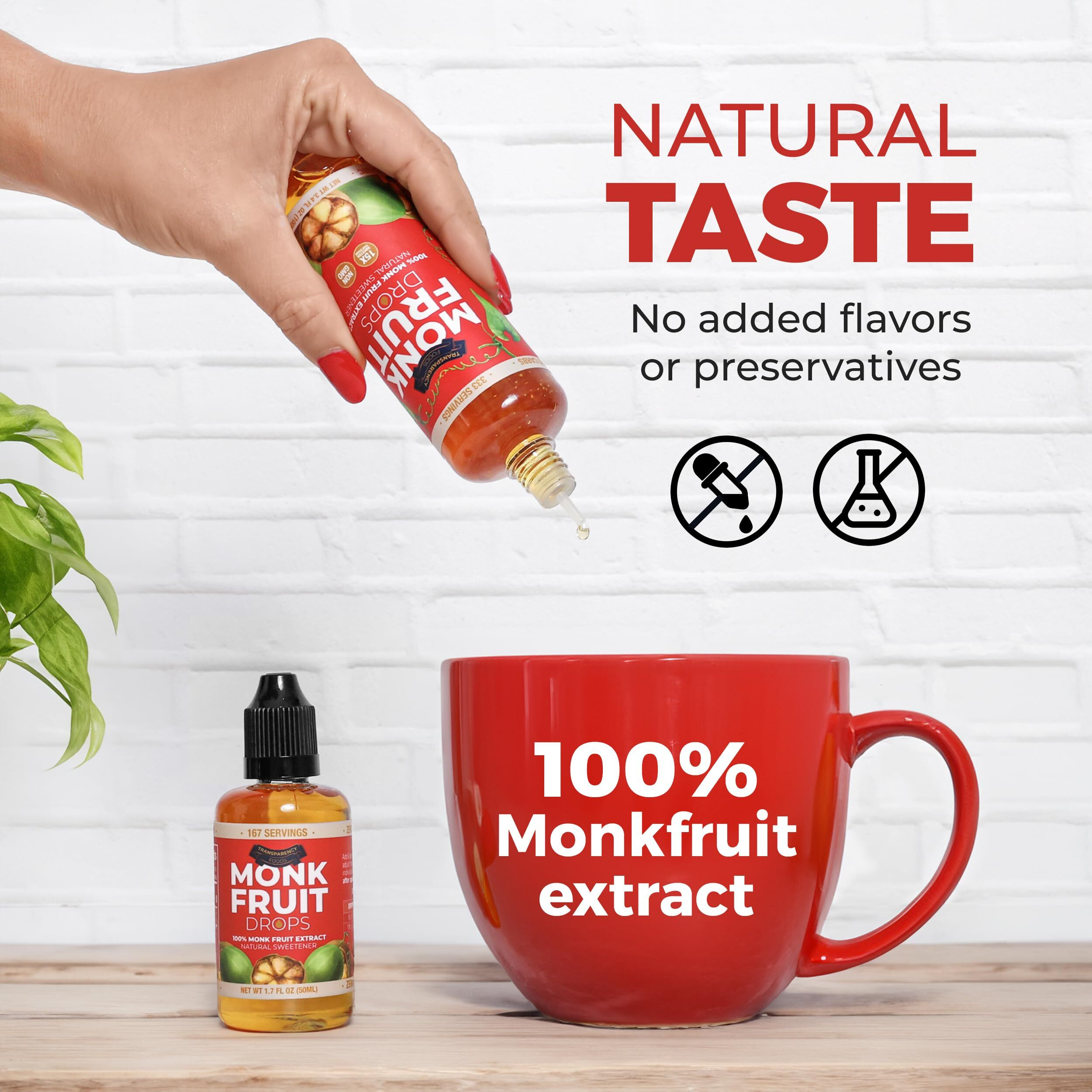 100% Pure Monk Fruit Extract (6 Drops  1 Tsp Of Sugar) Zero Calories, Non-Gmo, No Fillers - Liquid Monk Fruit Sweetener No Erythritol - Monk Fruit Drops By Transparency Foods (1.7Oz, 167 Servings)