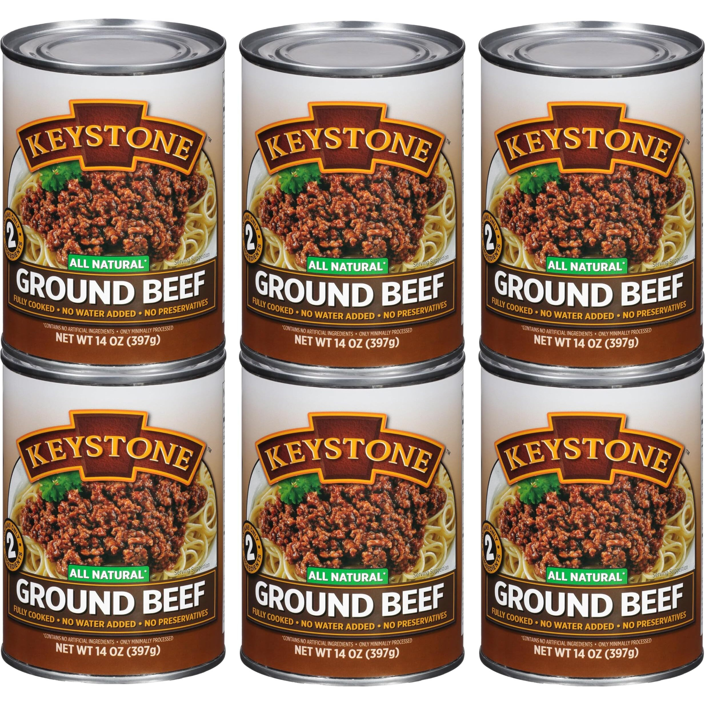Keystone All Natural Ground Beef 14 Ounce Long Term Emergency Survival Food Canned Meat | Fully Cooked Ready To Eat | Gluten Free Family Pack Of 6